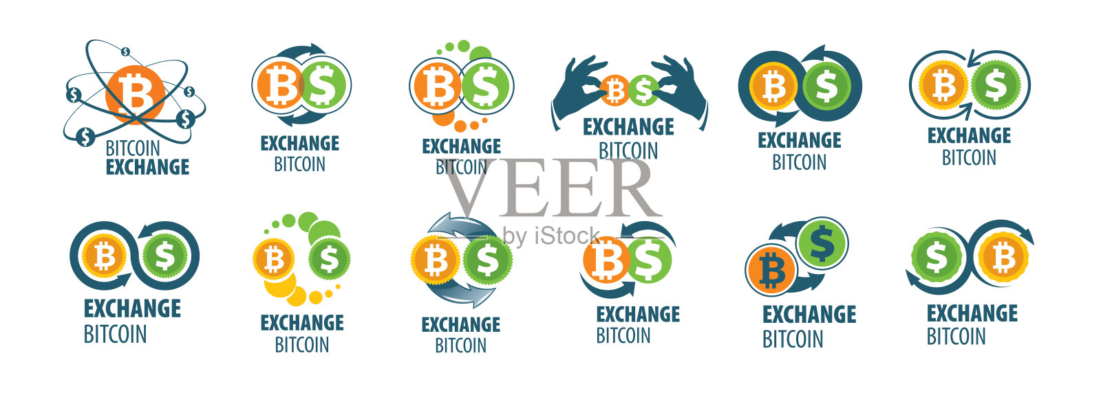矢量标志的加密货币。将比特币兑换成货币插画图片素材