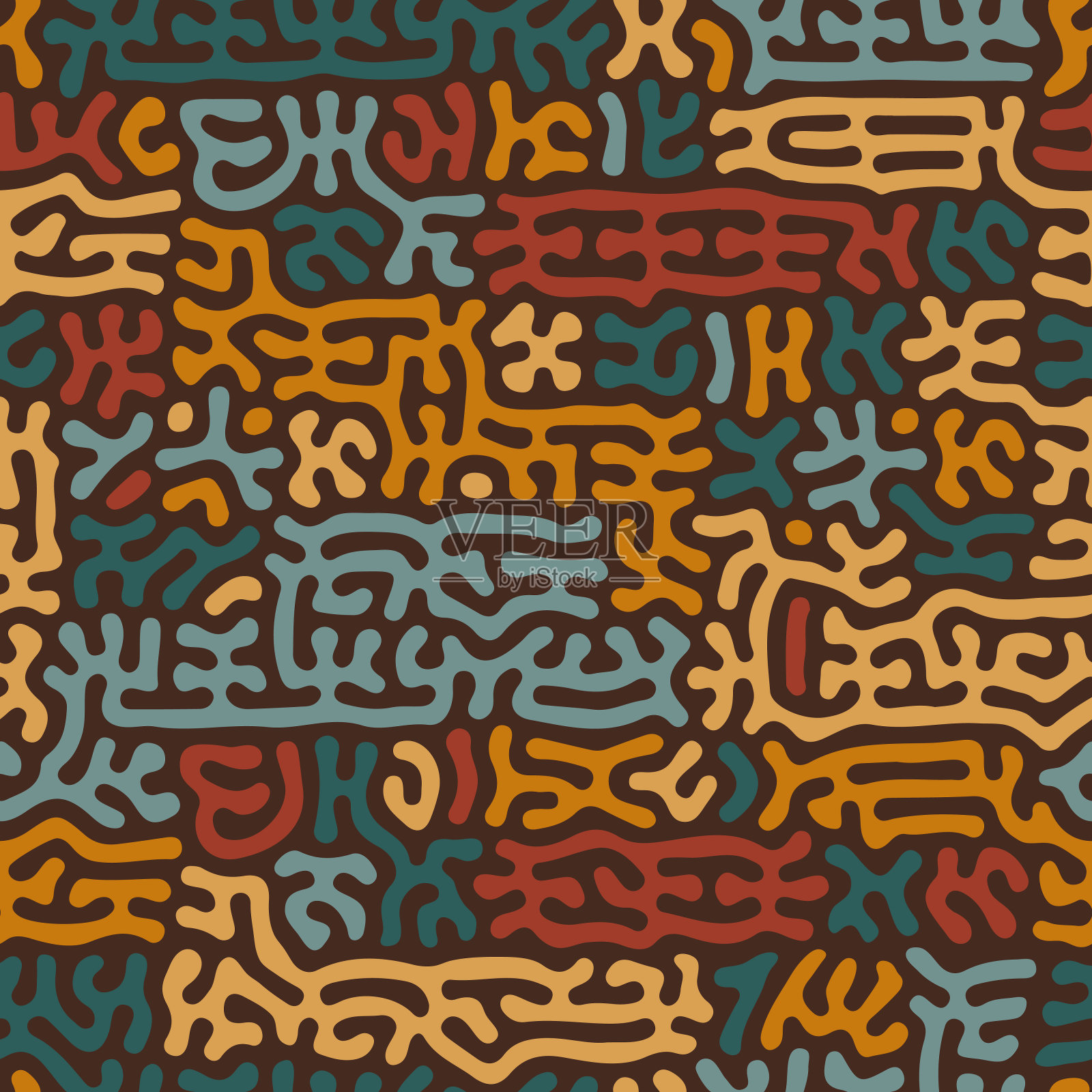 抽象有机形状背景，自然迷宫迷宫，反应扩散图案，无缝矢量图案插画图片素材