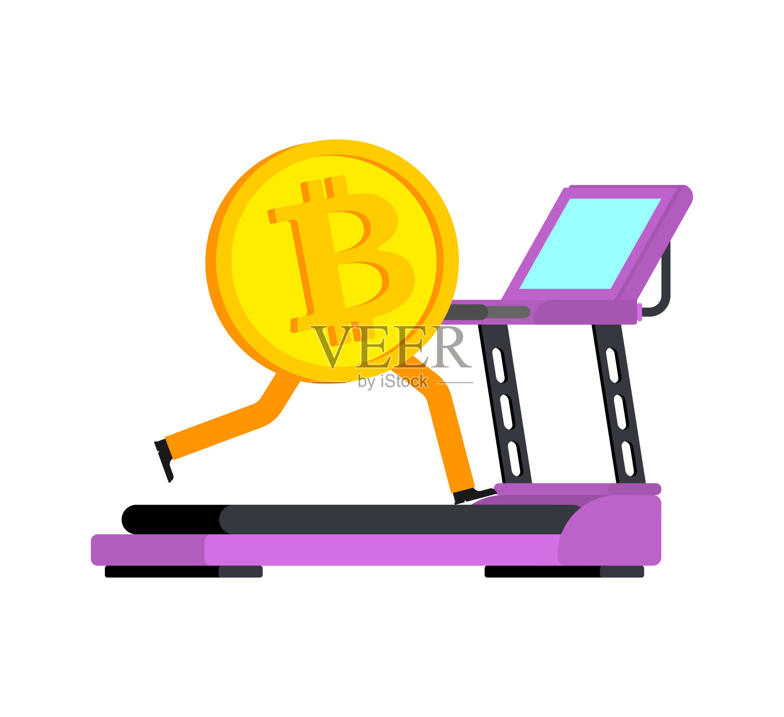 比特币正在运行。加密货币价值增加。电子货币提高了销售增长率插画图片素材