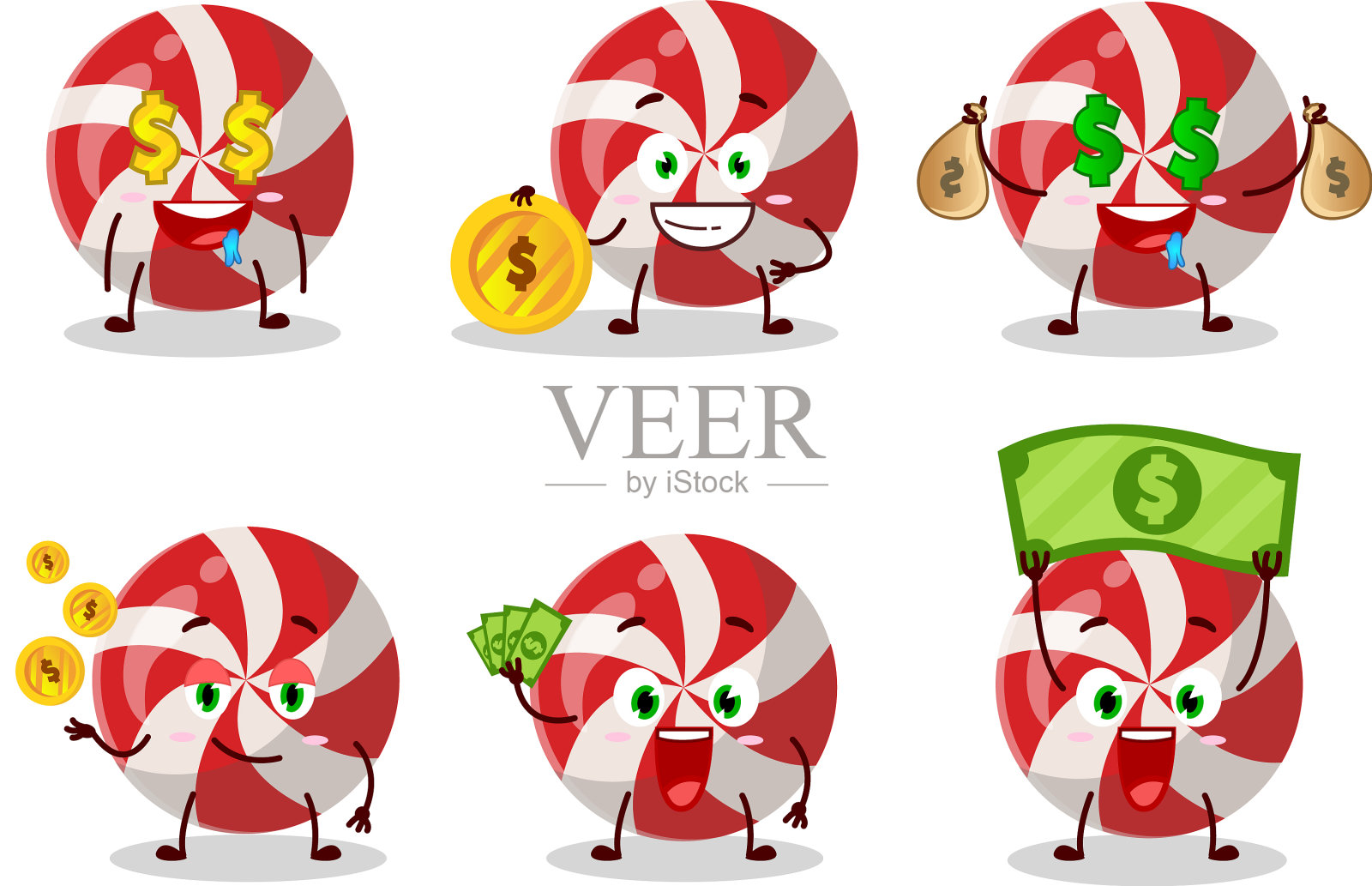 红色糖果卡通人物，带有可爱的表情符号插画图片素材