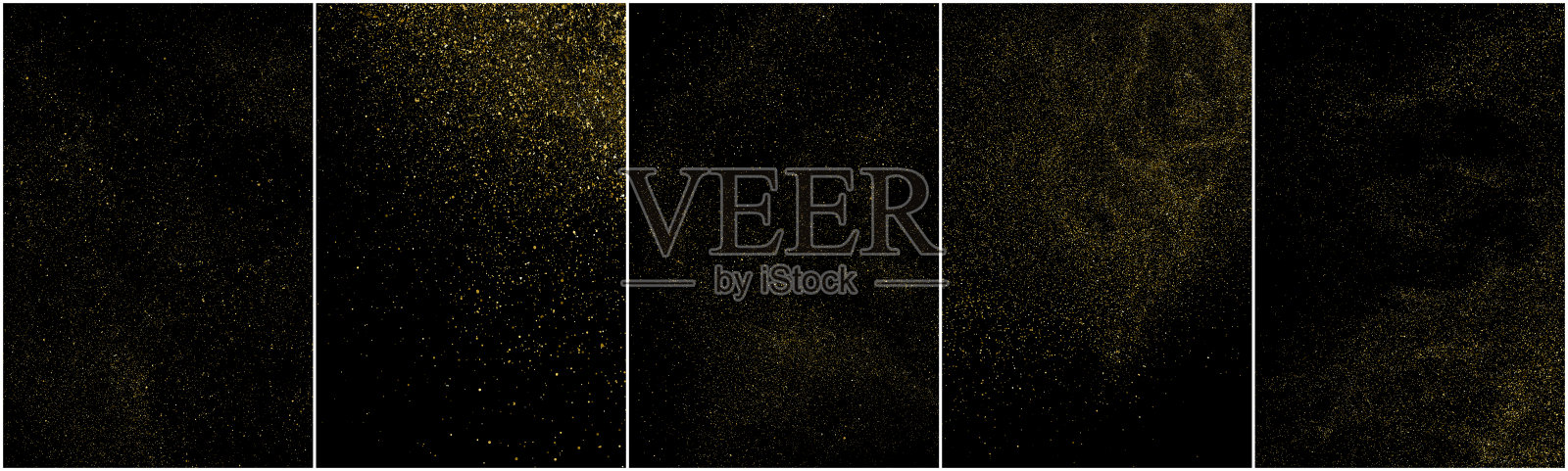 一套金色的闪光纹理隔离在黑色背景。插画图片素材