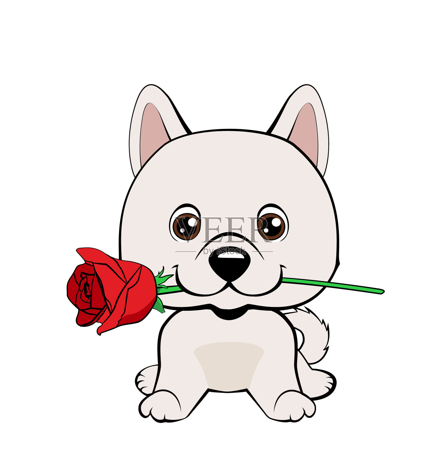 可爱的小狗与花朵卡通手绘矢量插图。可用于t恤印花，童装时尚设计，宝宝送礼会请帖。插画图片素材