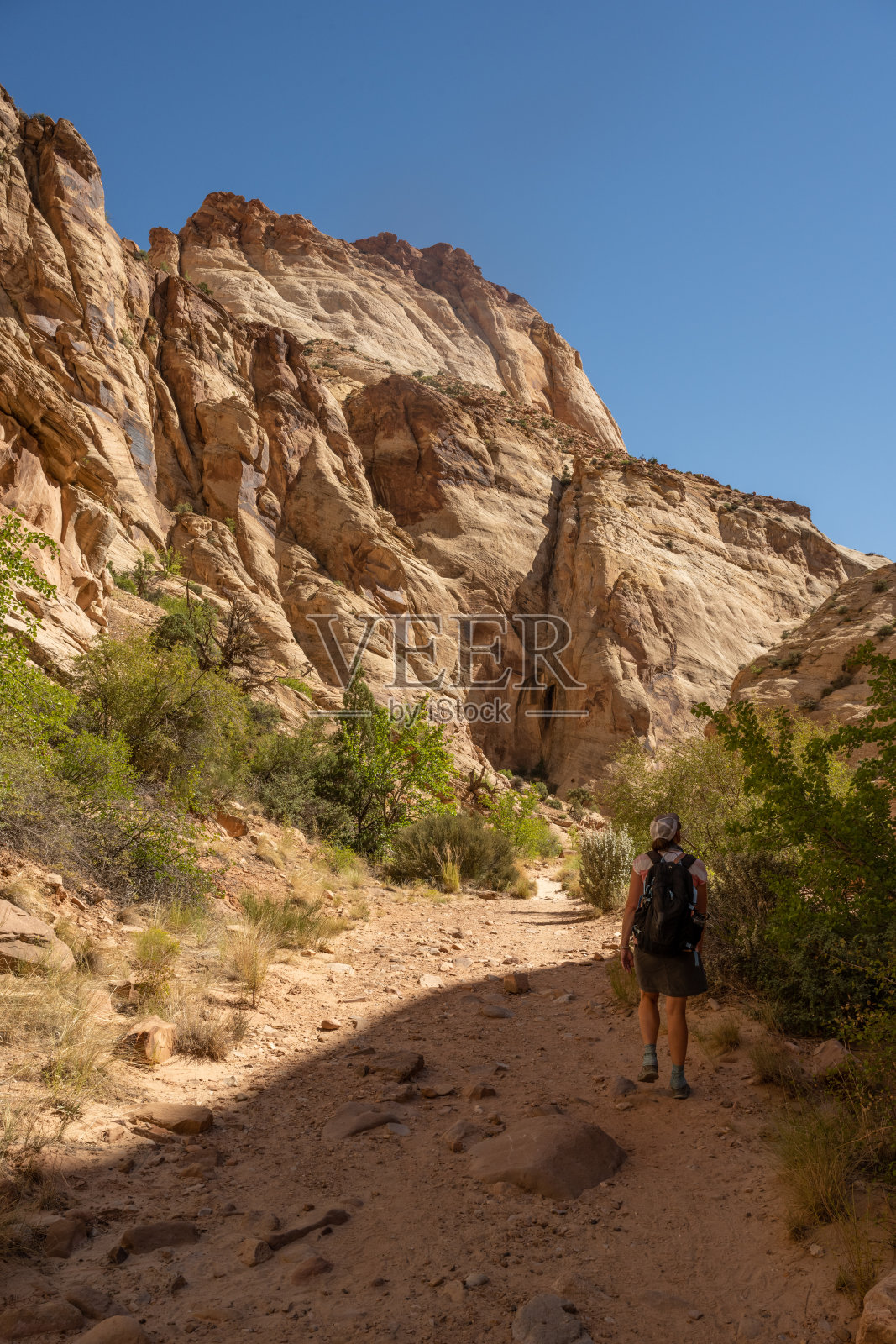 一名女子徒步穿越科哈布峡谷照片摄影图片