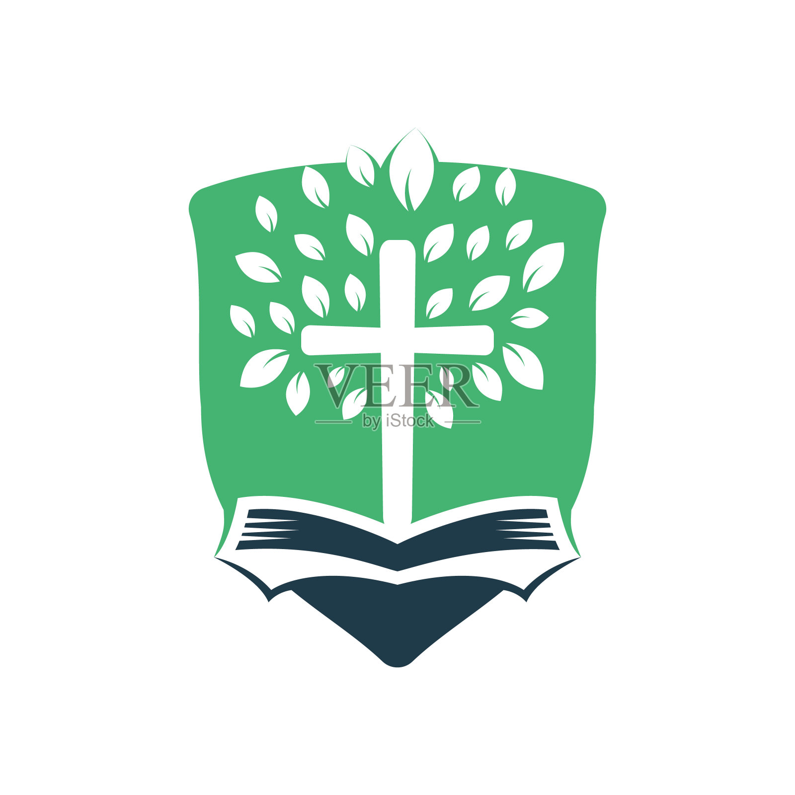 圣经十字架树教堂标志设计。插画图片素材