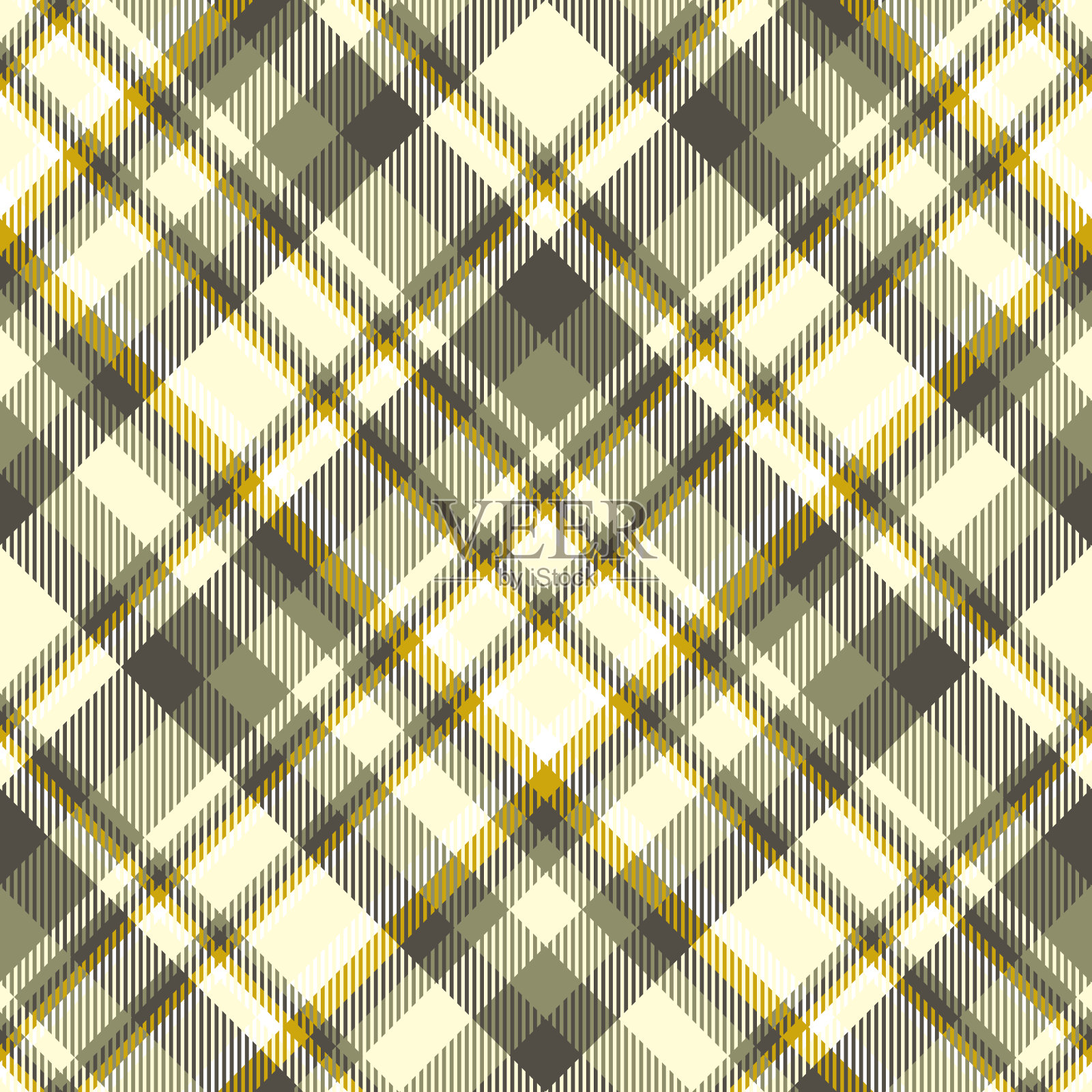 无缝格子图案，橄榄绿，芥末黄，深灰色，奶油色和白色。插画图片素材
