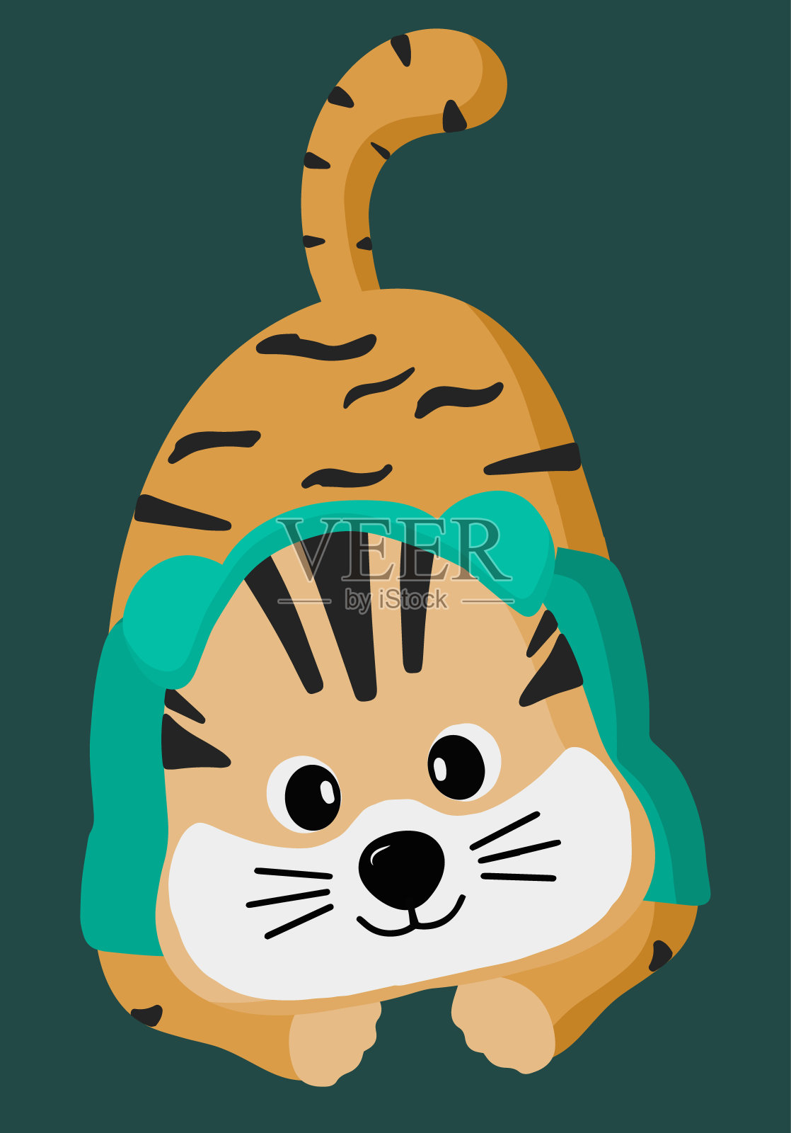 2022年新年的象征是中国的老虎。矢量插图的卡通老虎。一种小型食肉动物的设计。平的风格。白色背景上的独立设计。插画图片素材