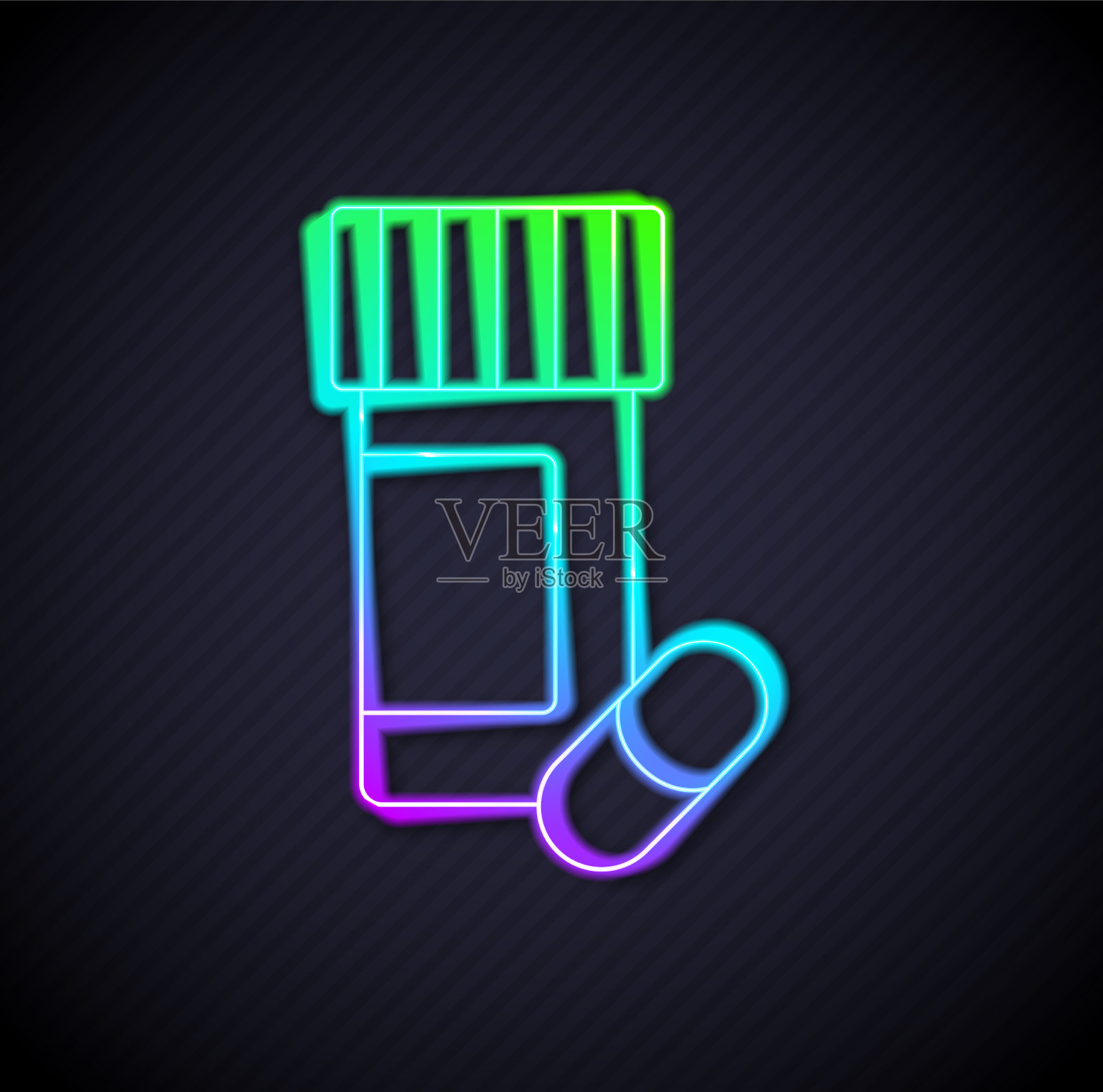 发光的霓虹线药瓶和药丸图标插画图片素材