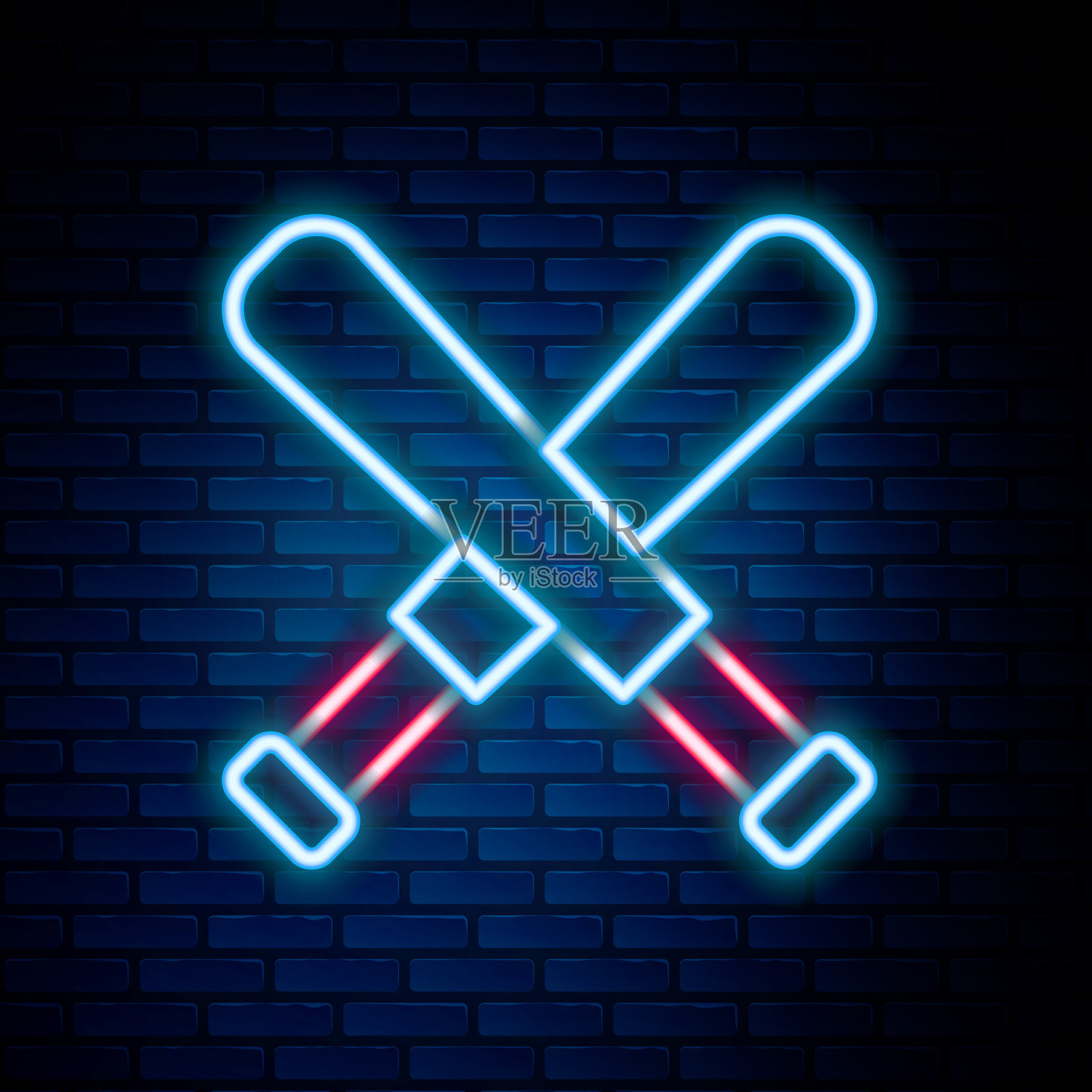 发光的霓虹灯线越过棒球棒图标插画图片素材