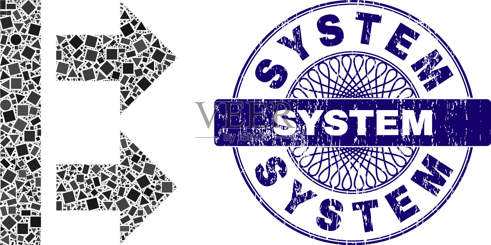 遇险系统徽章和几何图形请右转插画图片素材