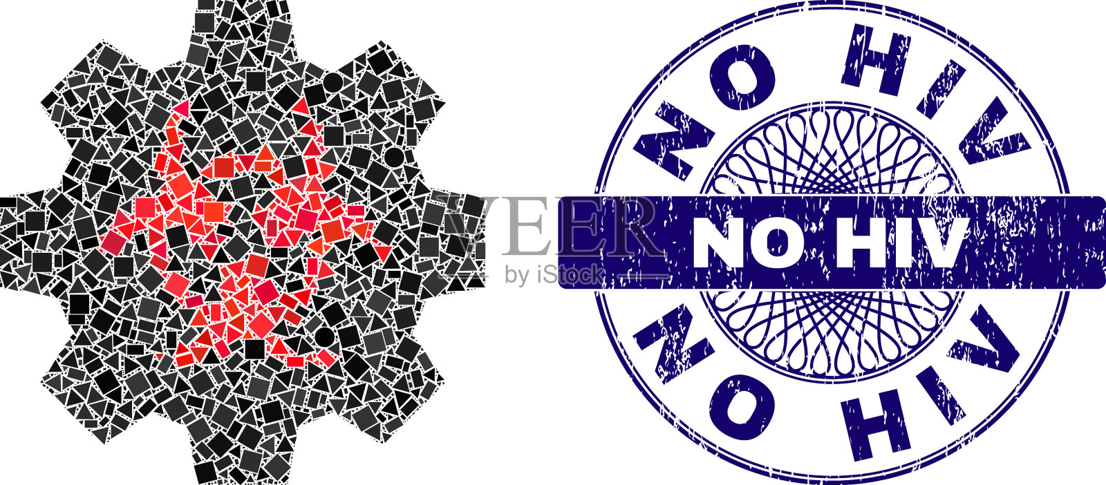 没有艾滋病毒印章和几何生物危害插画图片素材