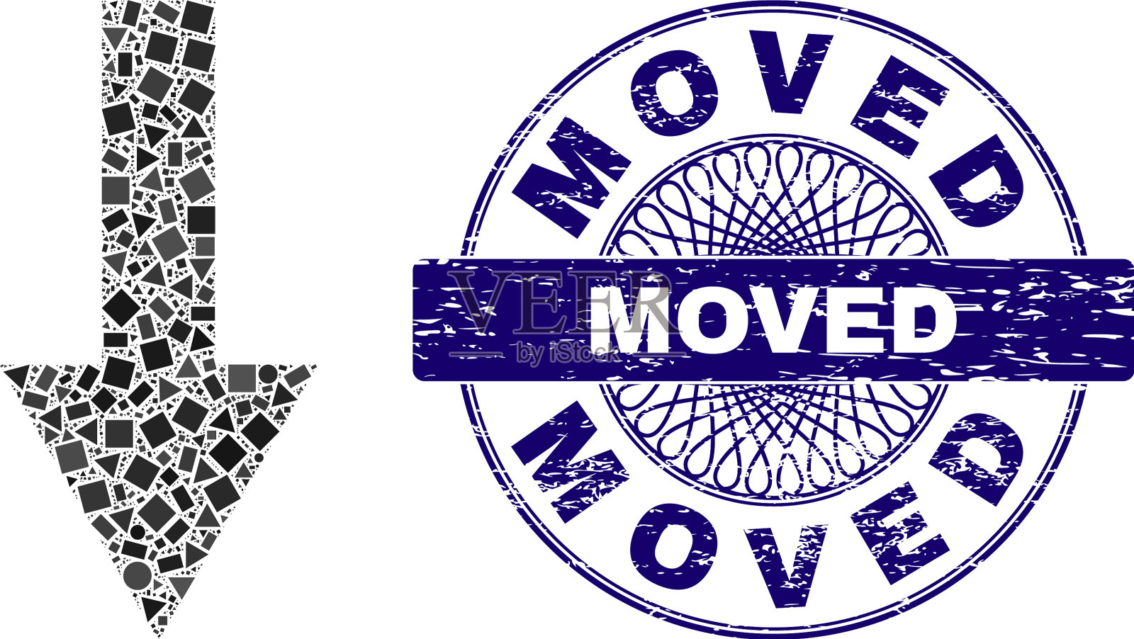 划伤移动密封和几何箭头向下插画图片素材