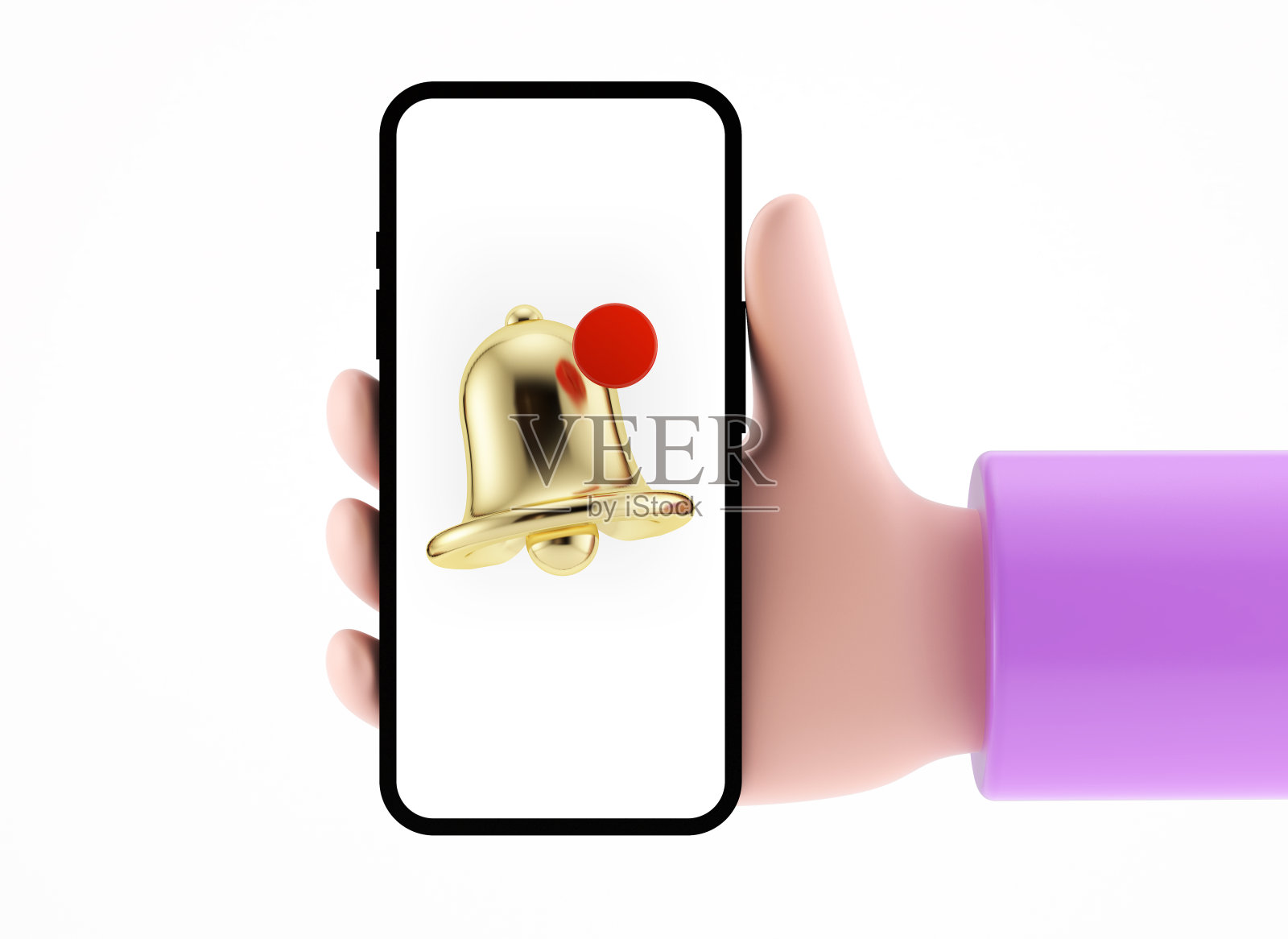 手持智能手机的通知铃声图标被隔离在白色背景上照片摄影图片