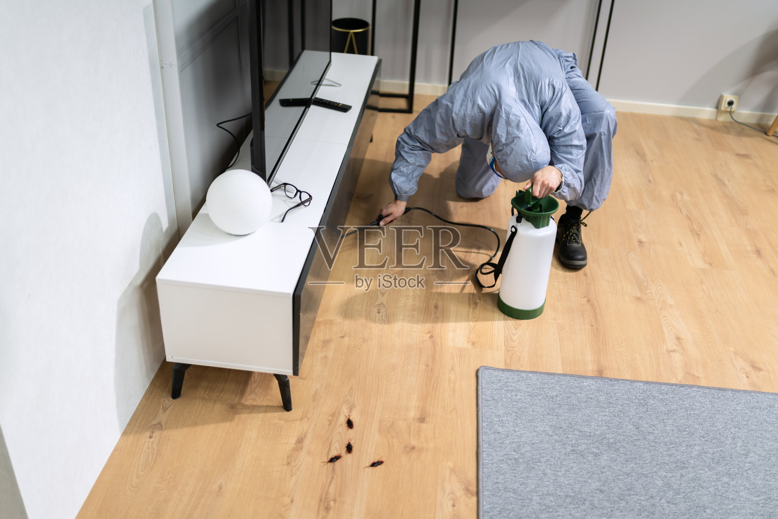 灭虫人喷洒白蚁除害剂照片摄影图片