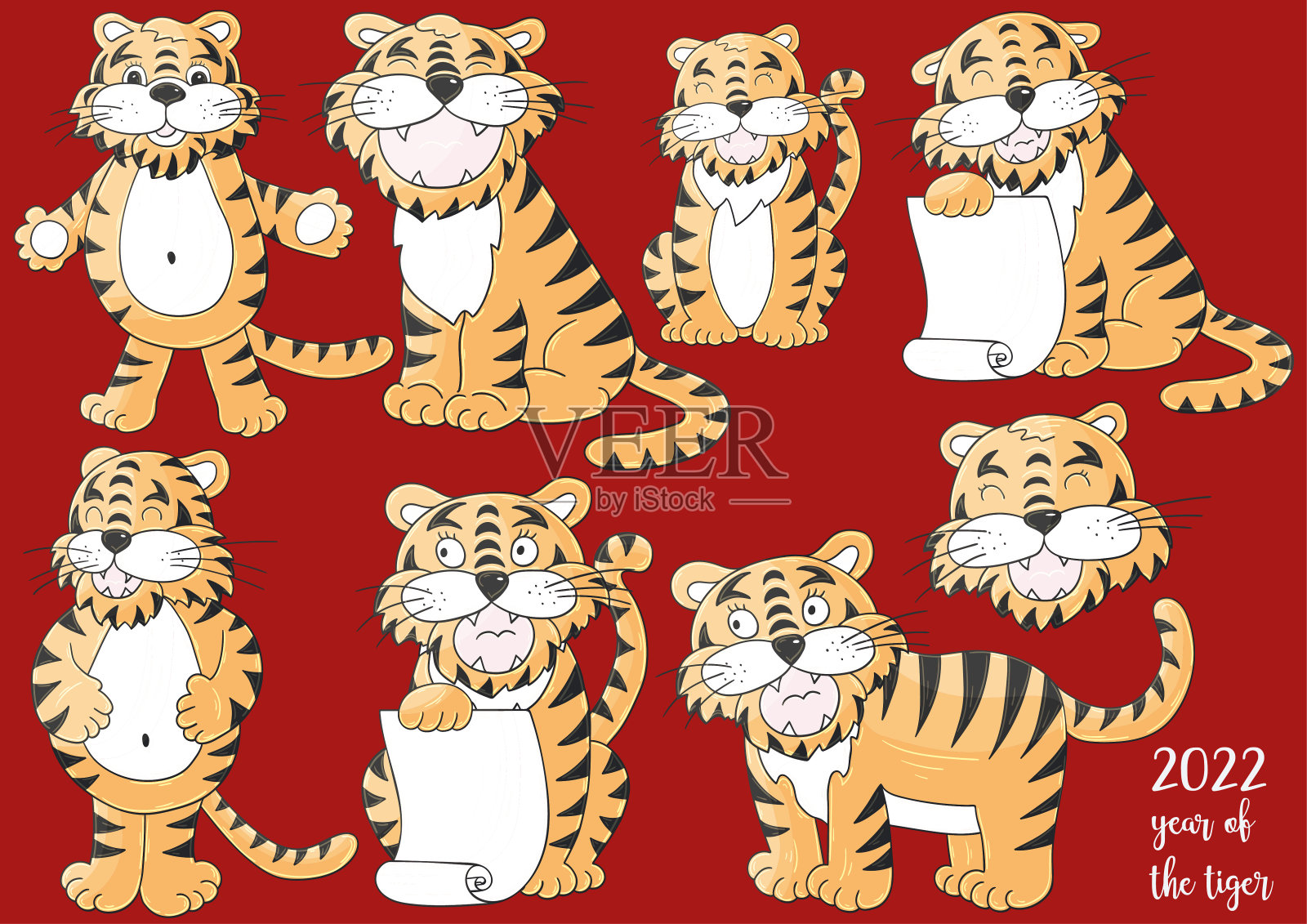 2022年的象征。插图以老虎手绘风格插画图片素材