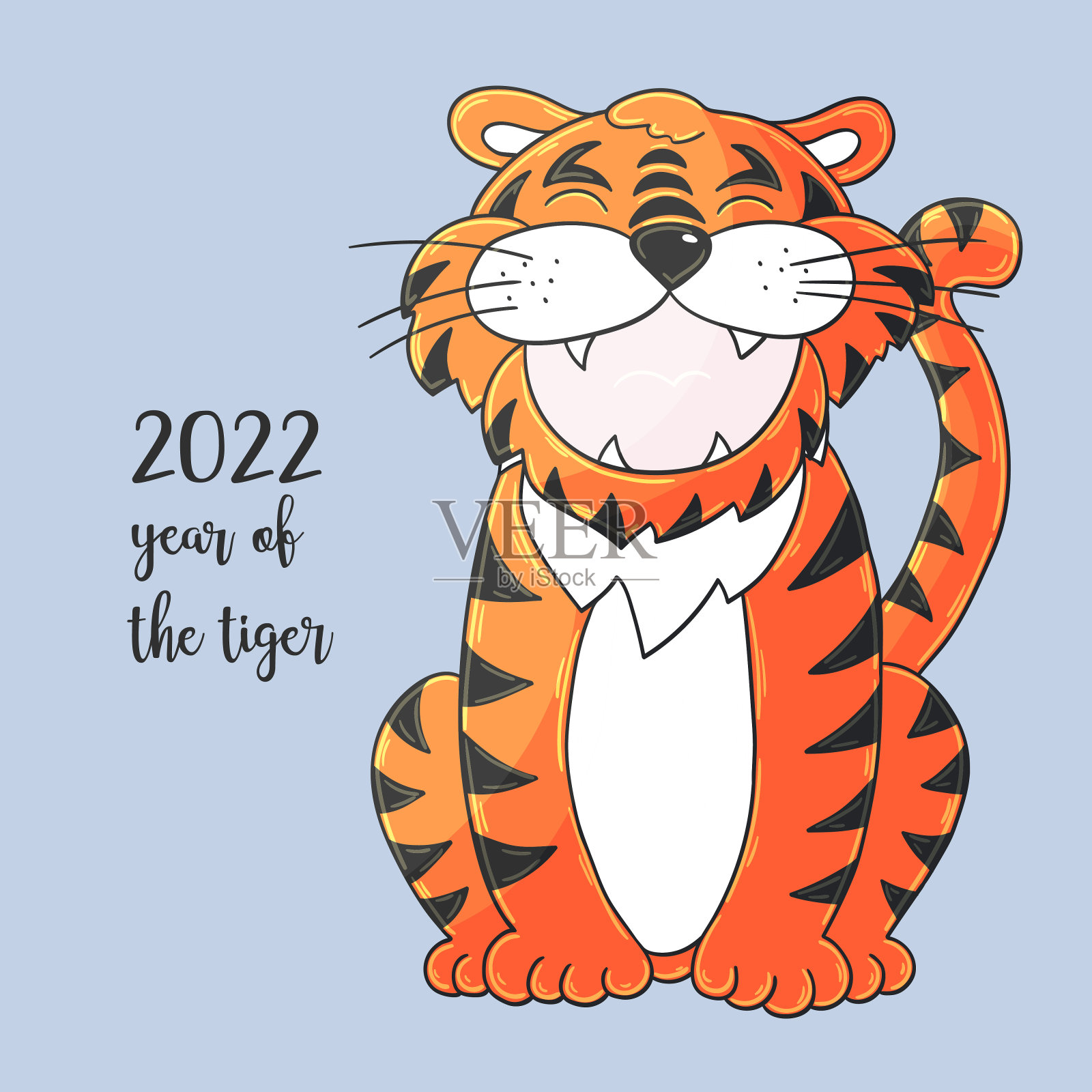 2022年的象征。插图以老虎手绘风格插画图片素材