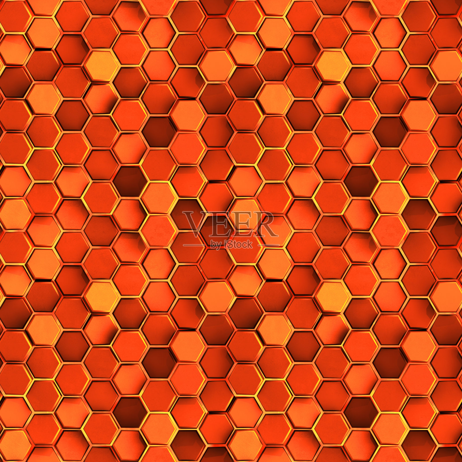 无缝模式的橙色混凝土六边形细胞3D渲染插图照片摄影图片
