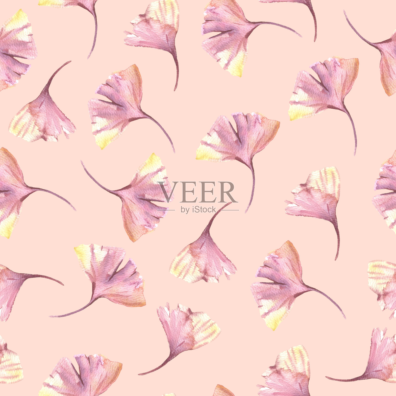 无缝图案与手绘水彩秋季银杏斑点树叶。可爱的纺织品设计，剪贴簿纸，装饰品插画图片素材