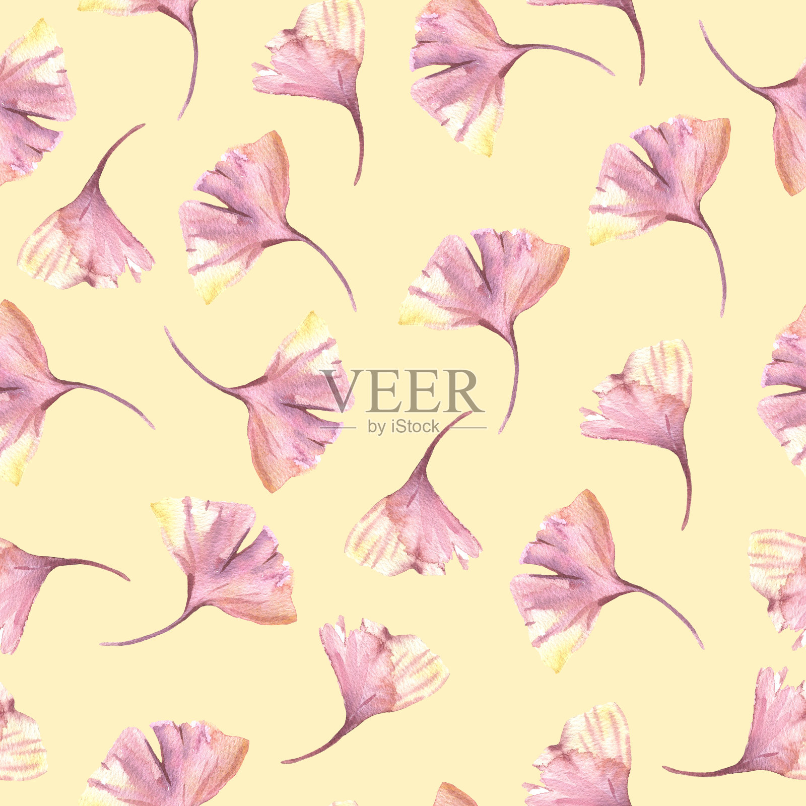 无缝图案与手绘水彩秋季银杏斑点树叶。可爱的纺织品设计，剪贴簿纸，装饰品插画图片素材