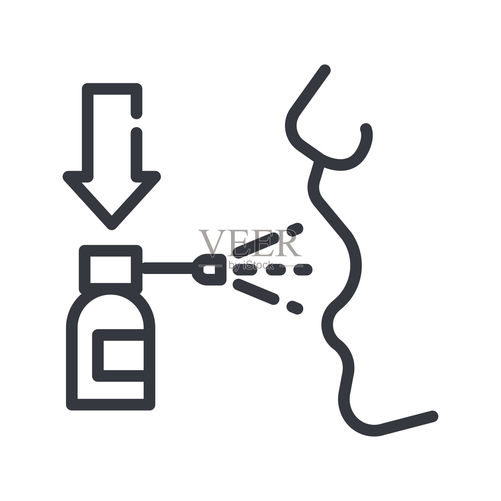 黑色线性喉喷医学图标隔离在透明背景上插画图片素材