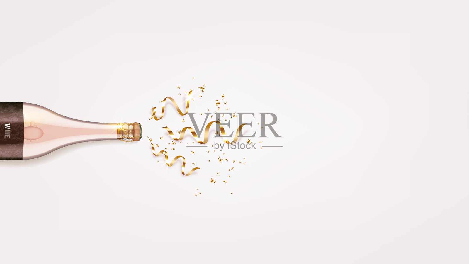一瓶有彩带和五彩纸屑的香槟。插画图片素材