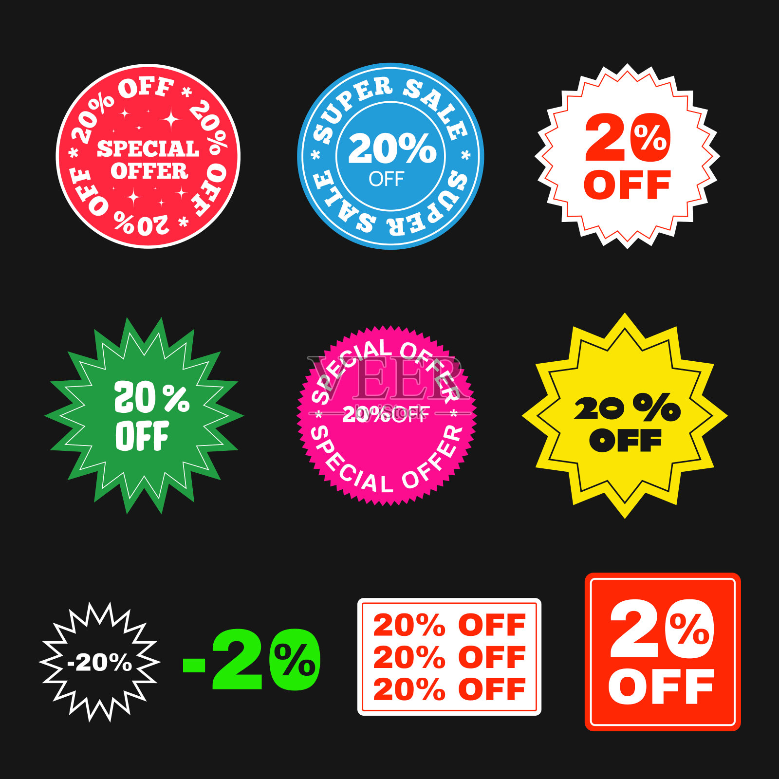 八折优惠折扣价格标签。折扣促销贴纸矢量设计。设计元素图片