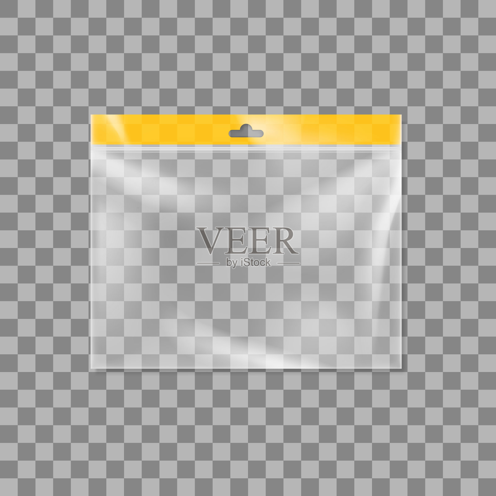 塑料拉链袋，空袋黄色拉链。防水一次性空白包装模拟设计元素图片