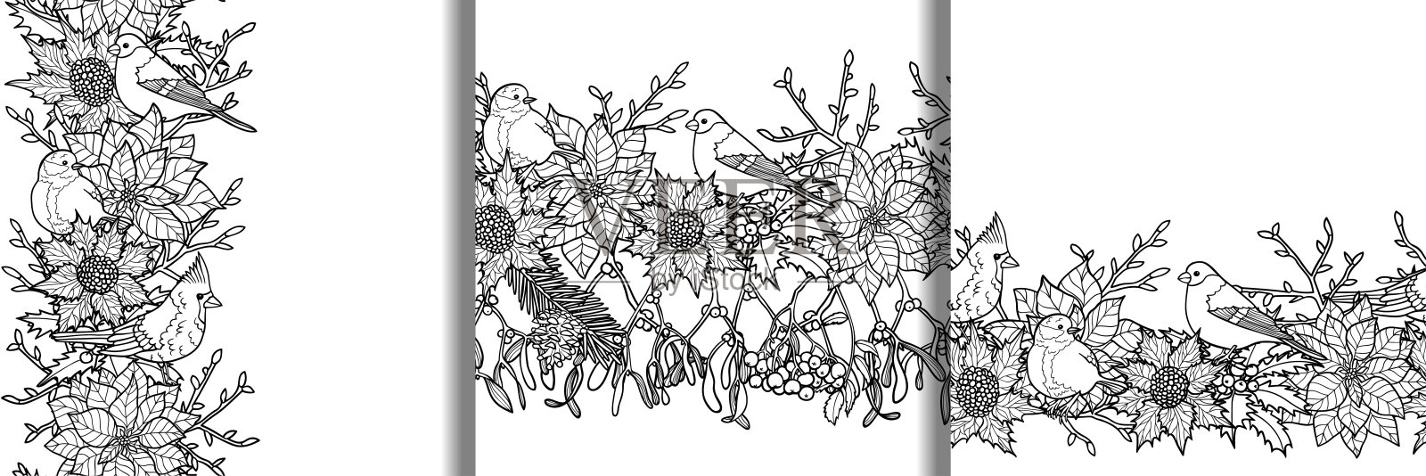 冬季无缝边界设置模板和纺织品印花插画图片素材