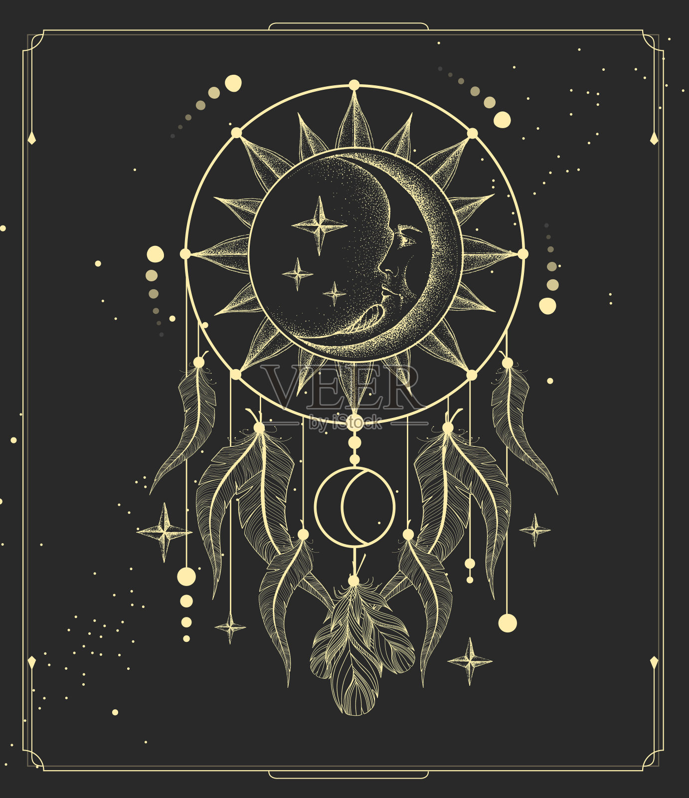 现代魔法魔法卡与捕梦网。矢量图插画图片素材