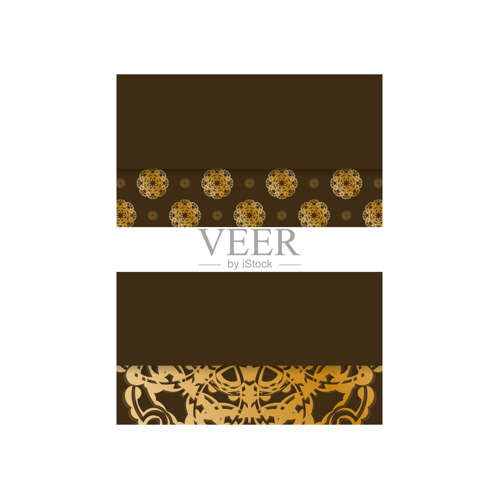 棕色的名片模板与豪华的黄金饰品为您的业务。设计模板素材