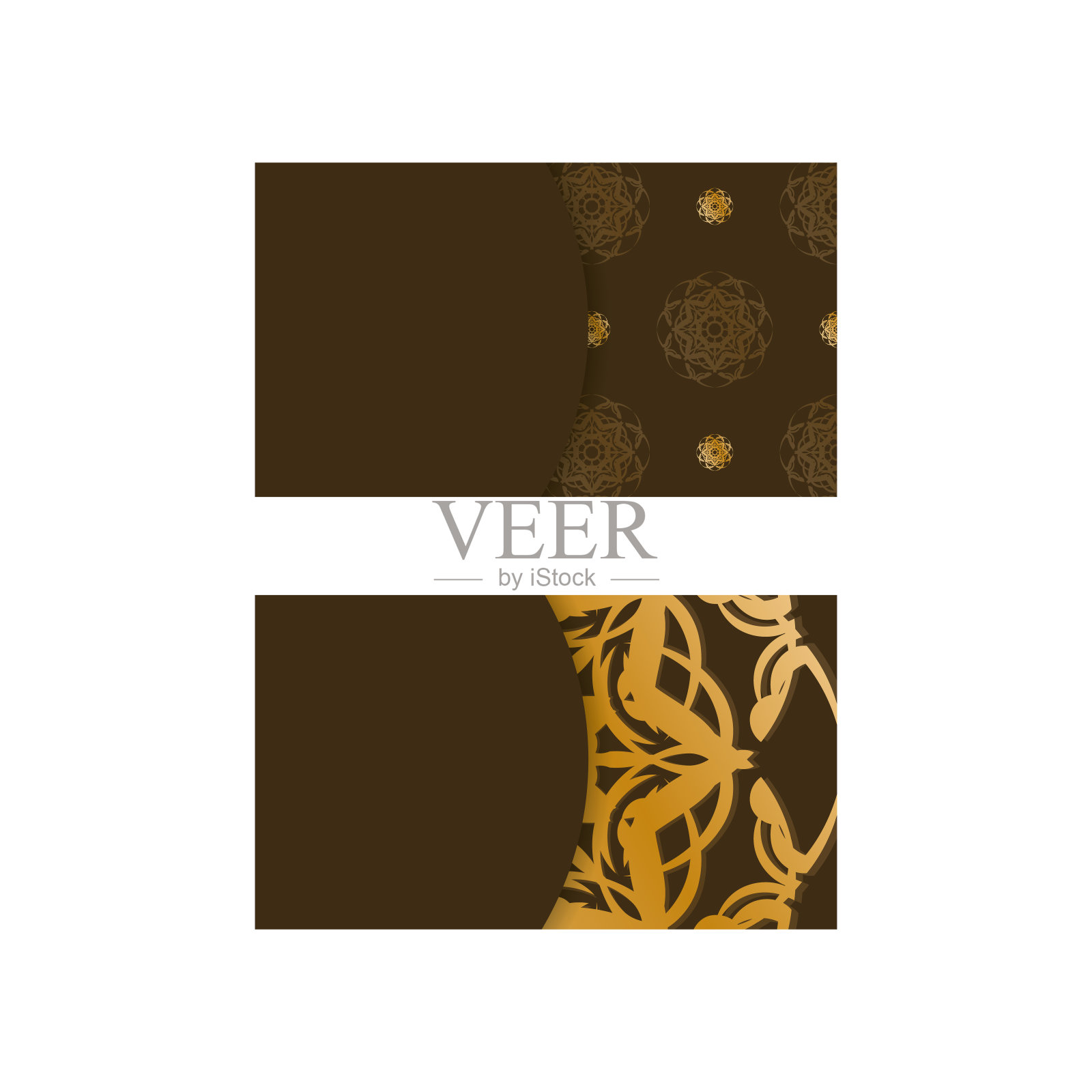 名片模板在棕色与曼荼罗金色图案为您的品牌。插画图片素材