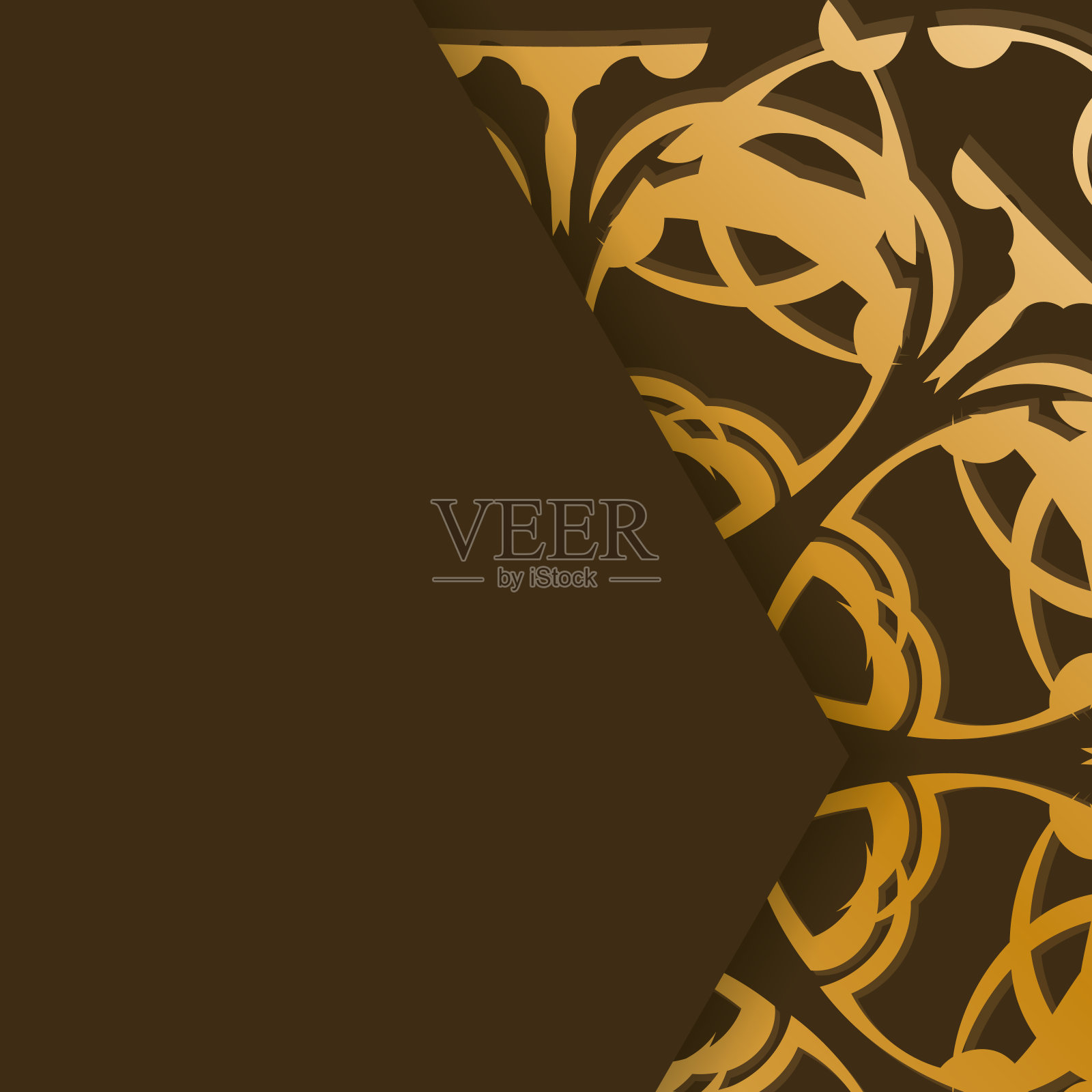 褐色的明信片，带有为排版准备的黄金饰品。插画图片素材