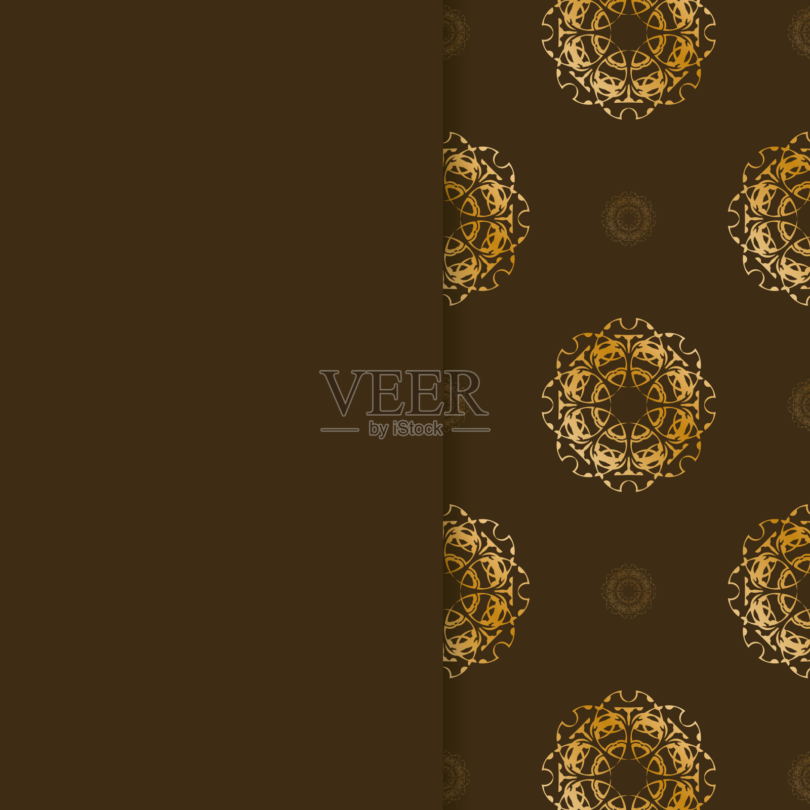 棕色的明信片，上面有金色的曼荼罗装饰品，是为印刷准备的。插画图片素材