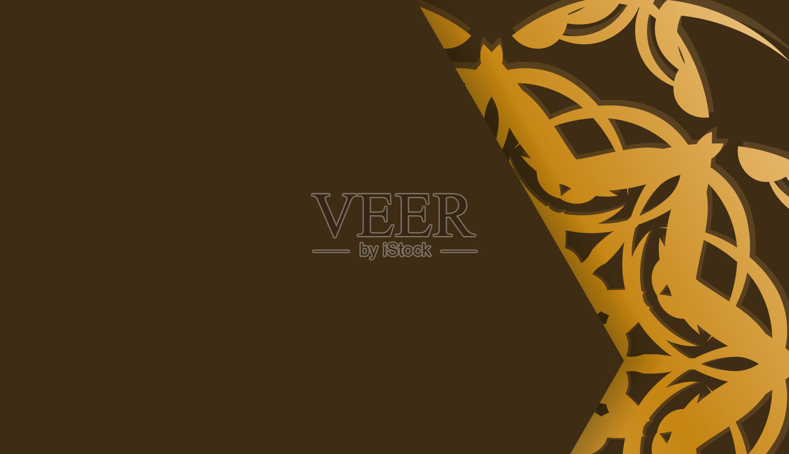 棕色旗帜模板与希腊金图案和文本空间插画图片素材