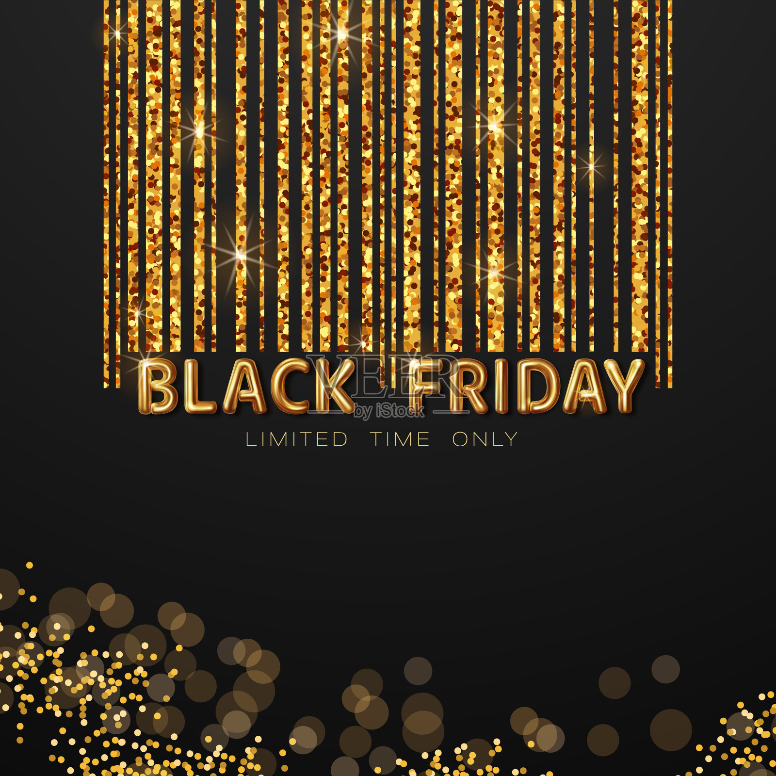 “黑色星期五”。刻字色泽金黄，带有条码插画图片素材