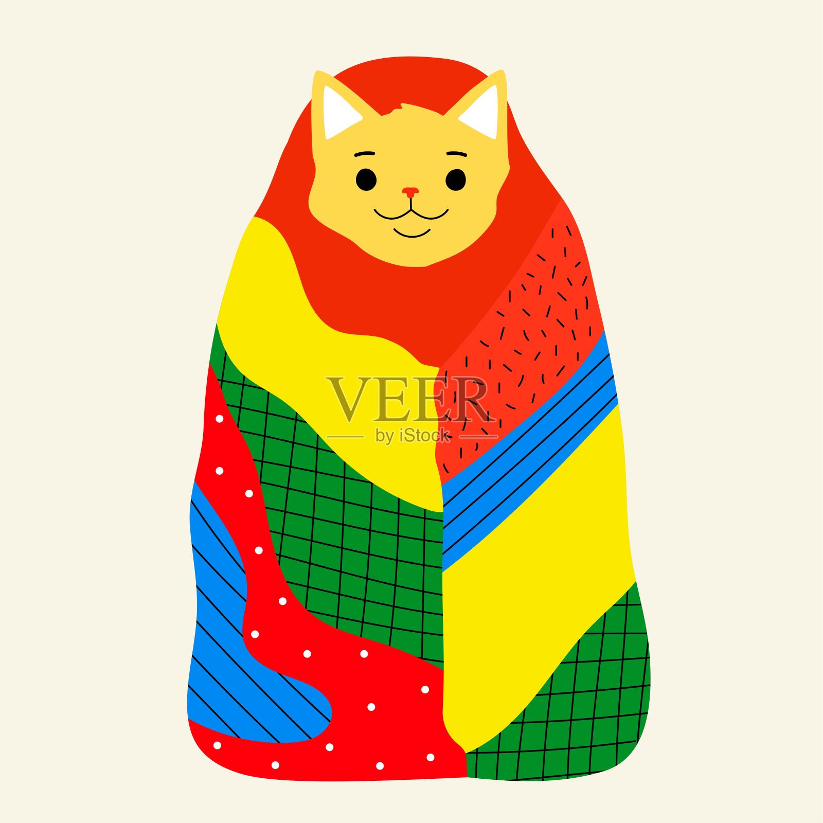 矢量插图与猫和抽象的毯子。插画图片素材