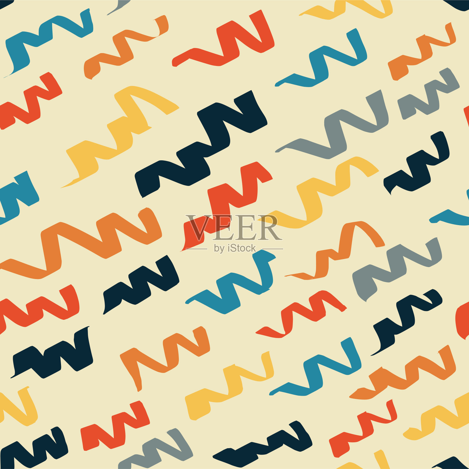 无缝图案虫钩刷笔触简单明亮的色彩打印插画图片素材