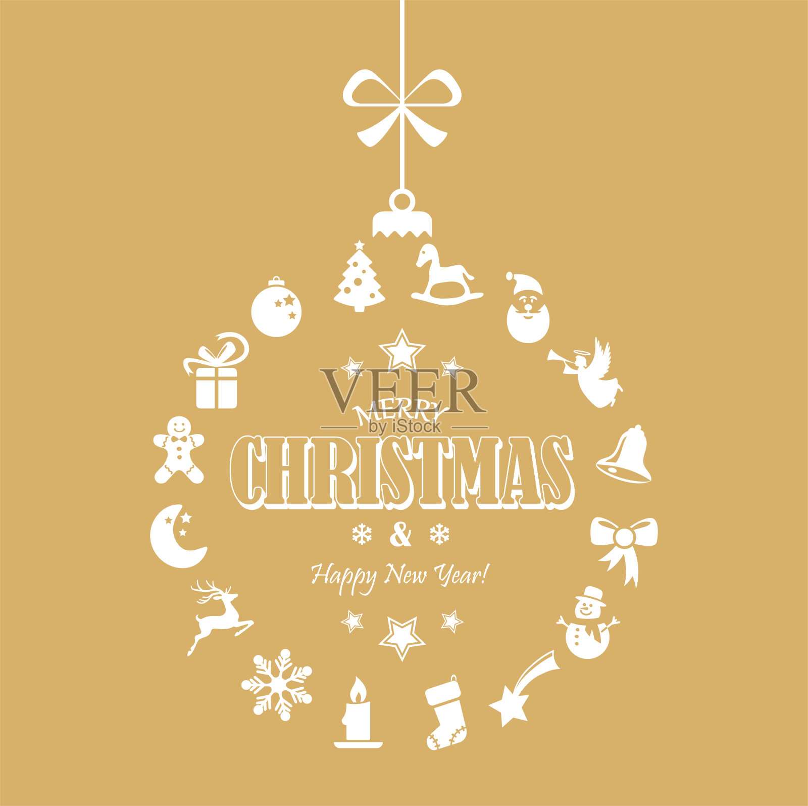 挂着圣诞图标和问候的小玩意插画图片素材