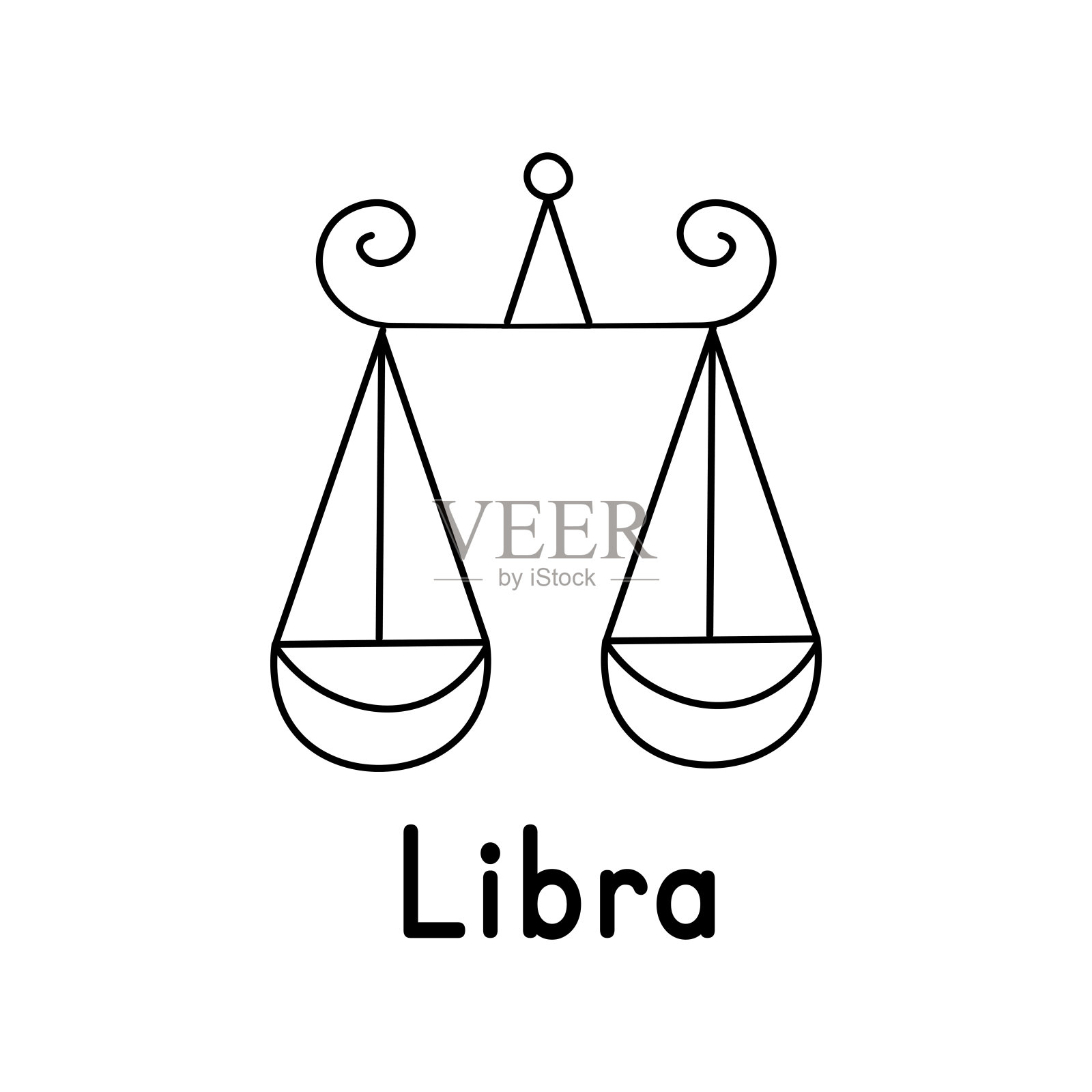 星座天秤座。行风格。白色背景上的图标。向量设计元素图片