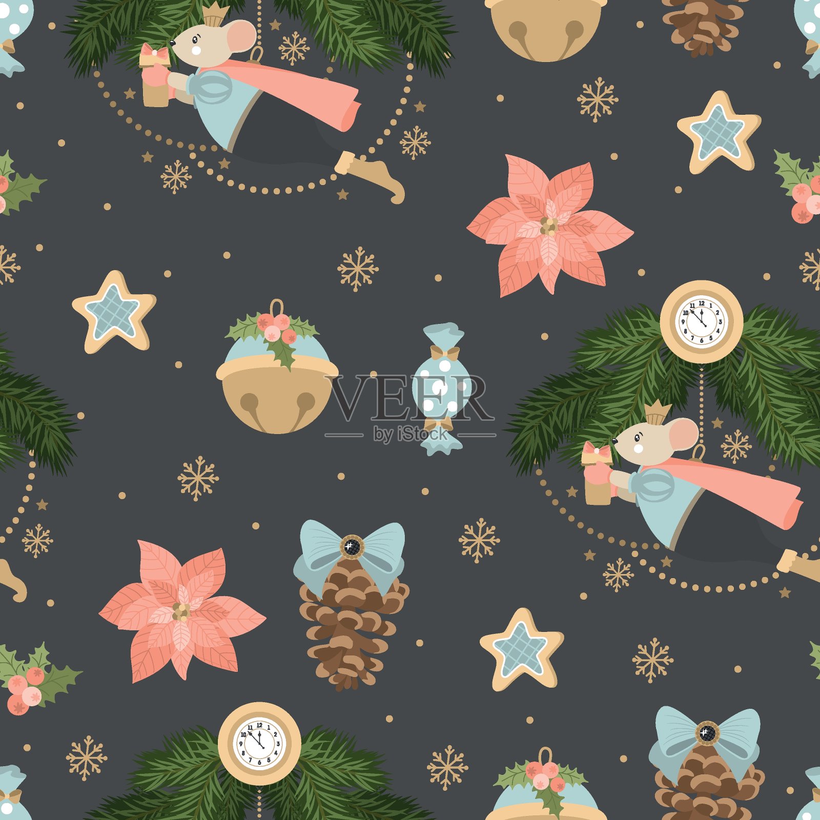 圣诞无缝图案与《胡桃夹子》中的人物。矢量图插画图片素材