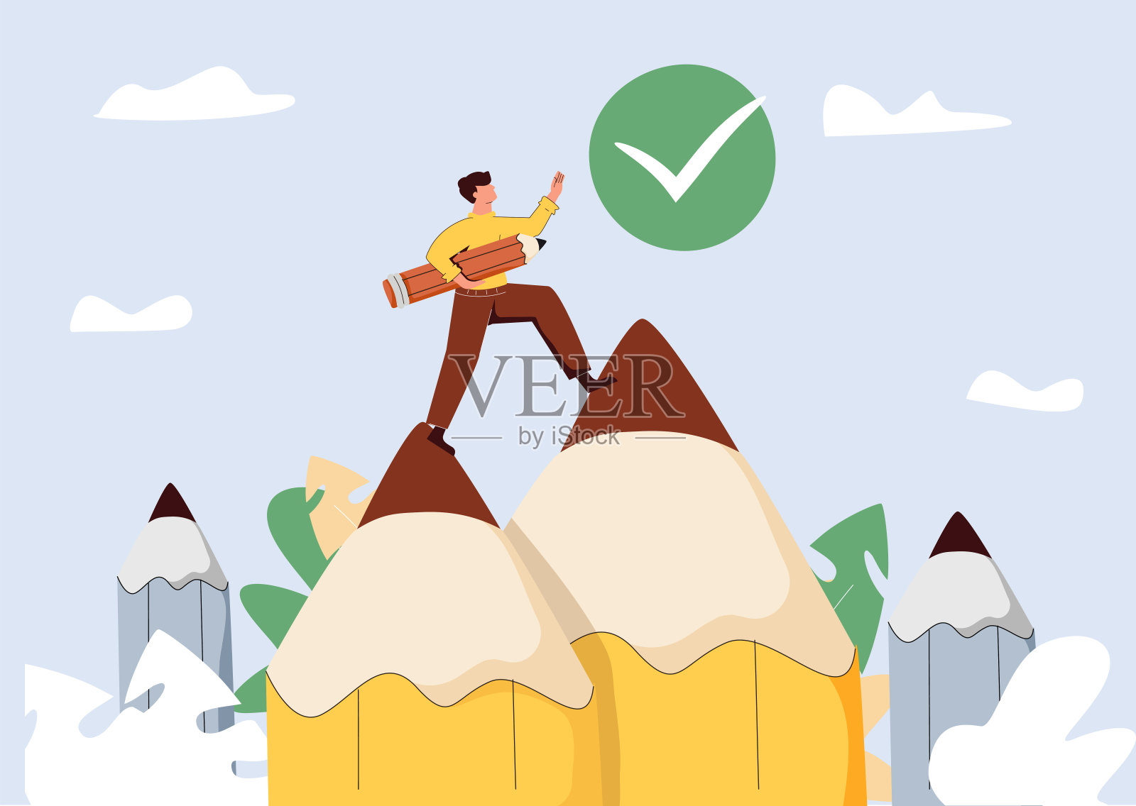 创造性的成就或教育技能达到成功微小的人概念。表现胜用不同的思维。插画图片素材