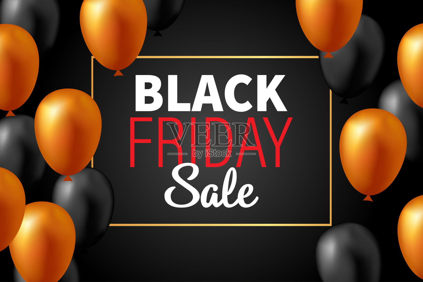 黑色星期五出售背景气球在黑色和金色。现代设计设计元素图片