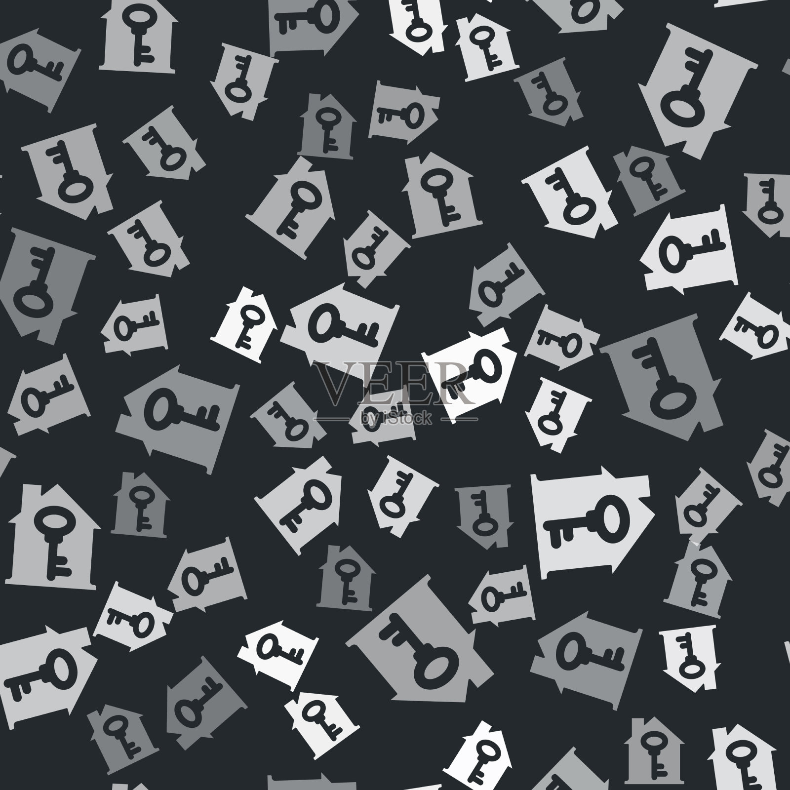 灰色房子与钥匙图标隔离无缝模式插画图片素材