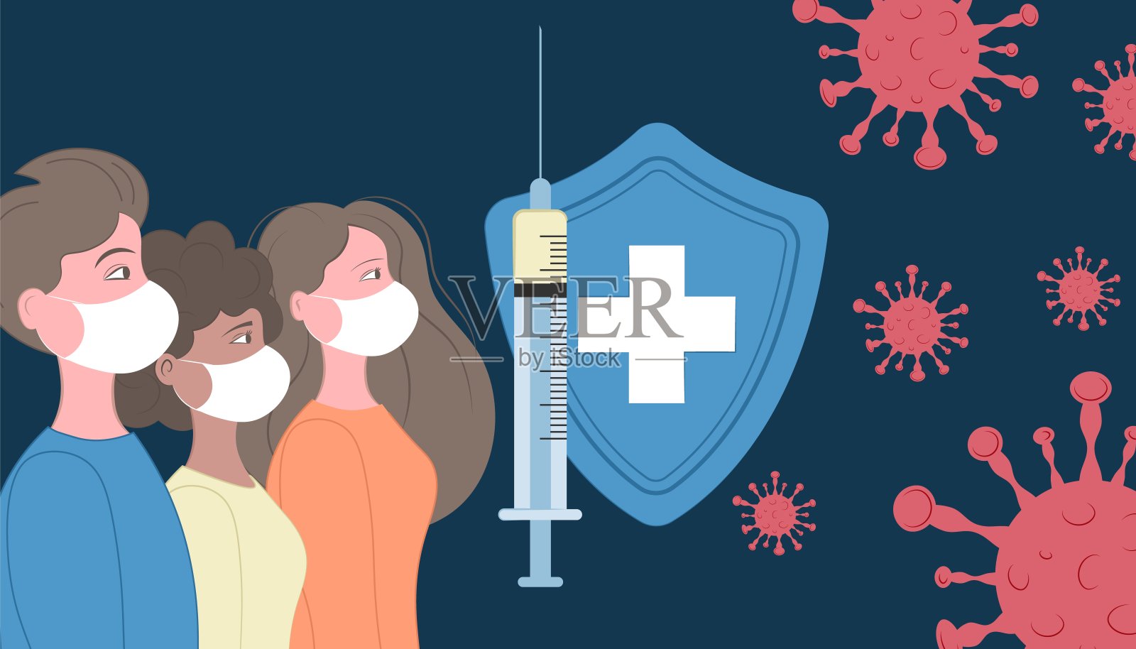 在全球范围内接种covid-19疫苗。免疫接种运动。插画图片素材