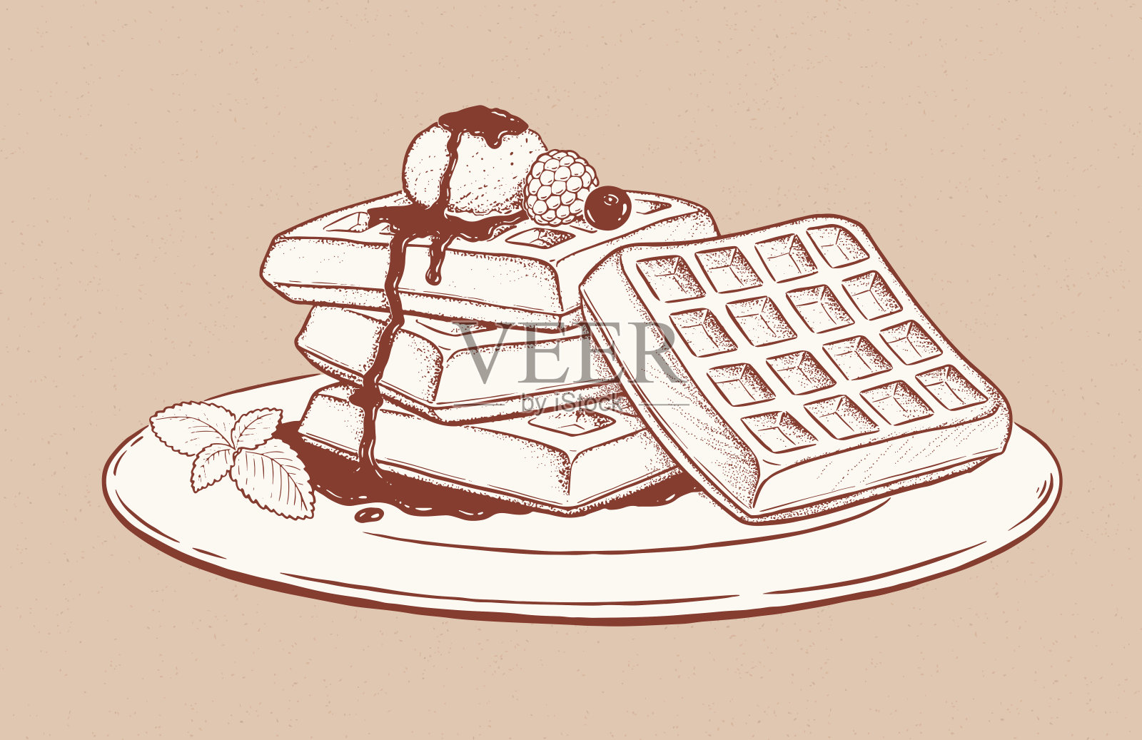 华夫饼的复古风格矢量插图插画图片素材