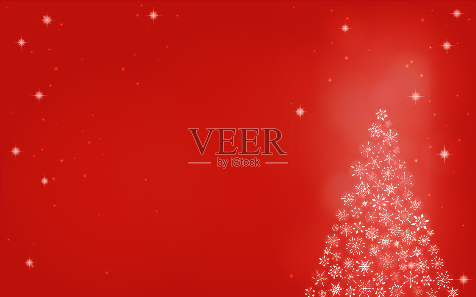 圣诞树上闪烁着雪花，红色的背景插画图片素材