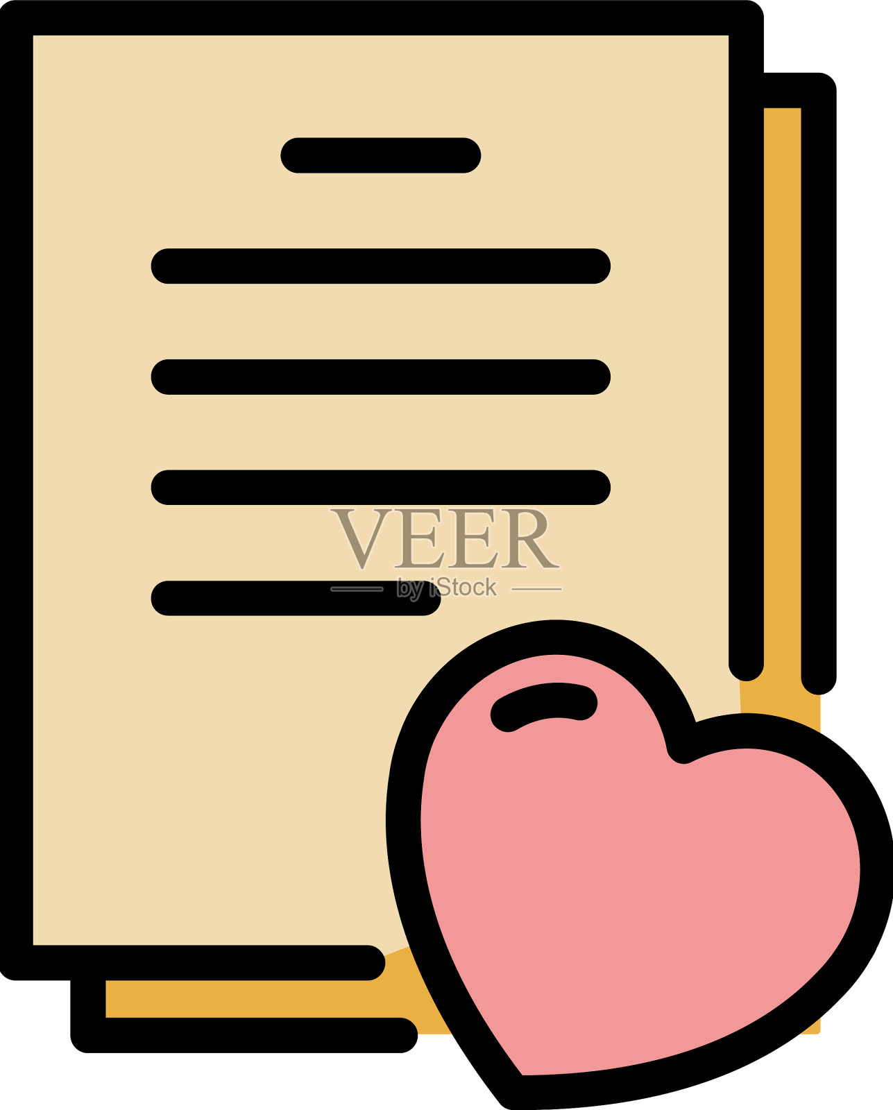 心和文档图标颜色轮廓插画图片素材