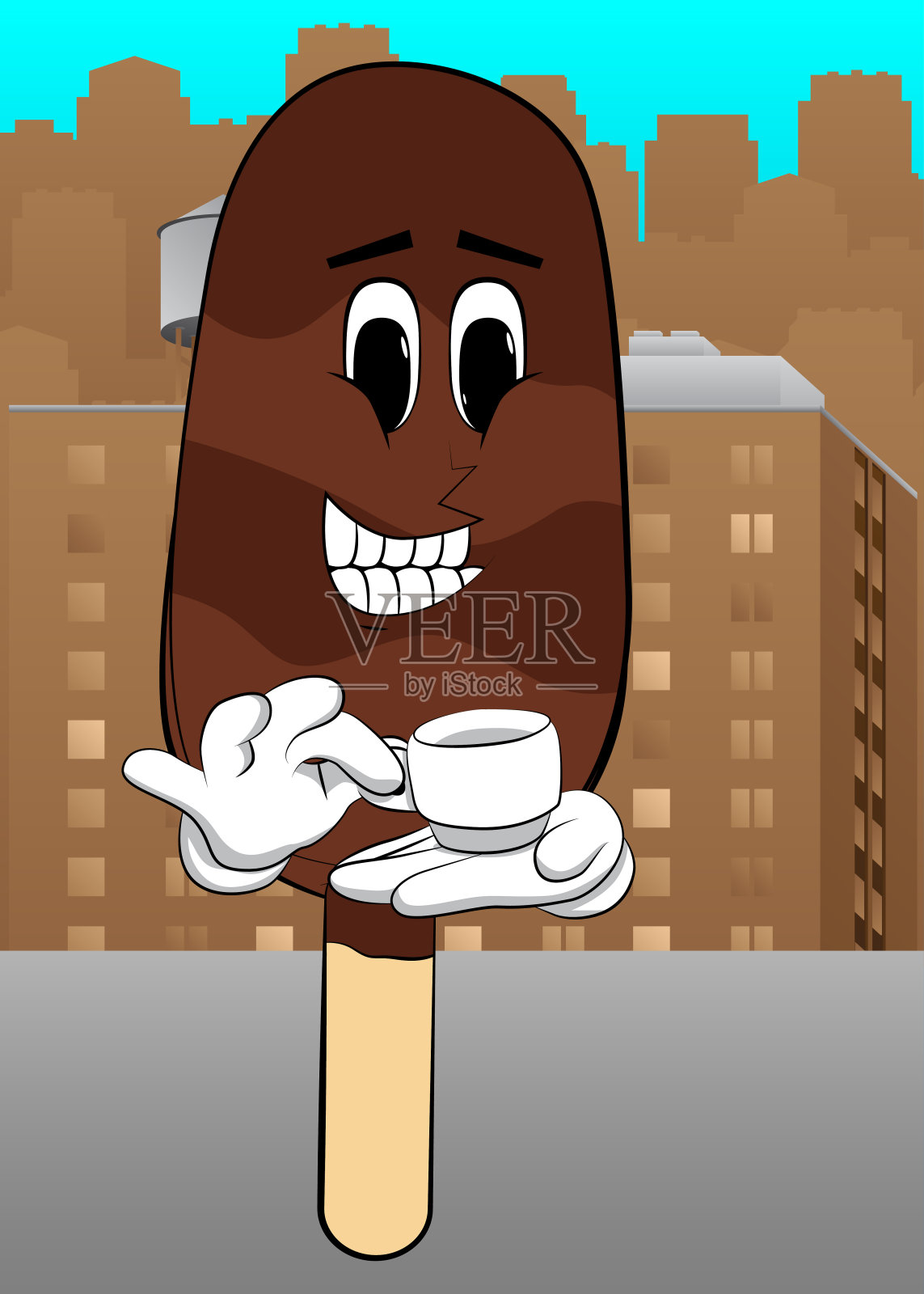 冰淇淋端着一杯咖啡。插画图片素材