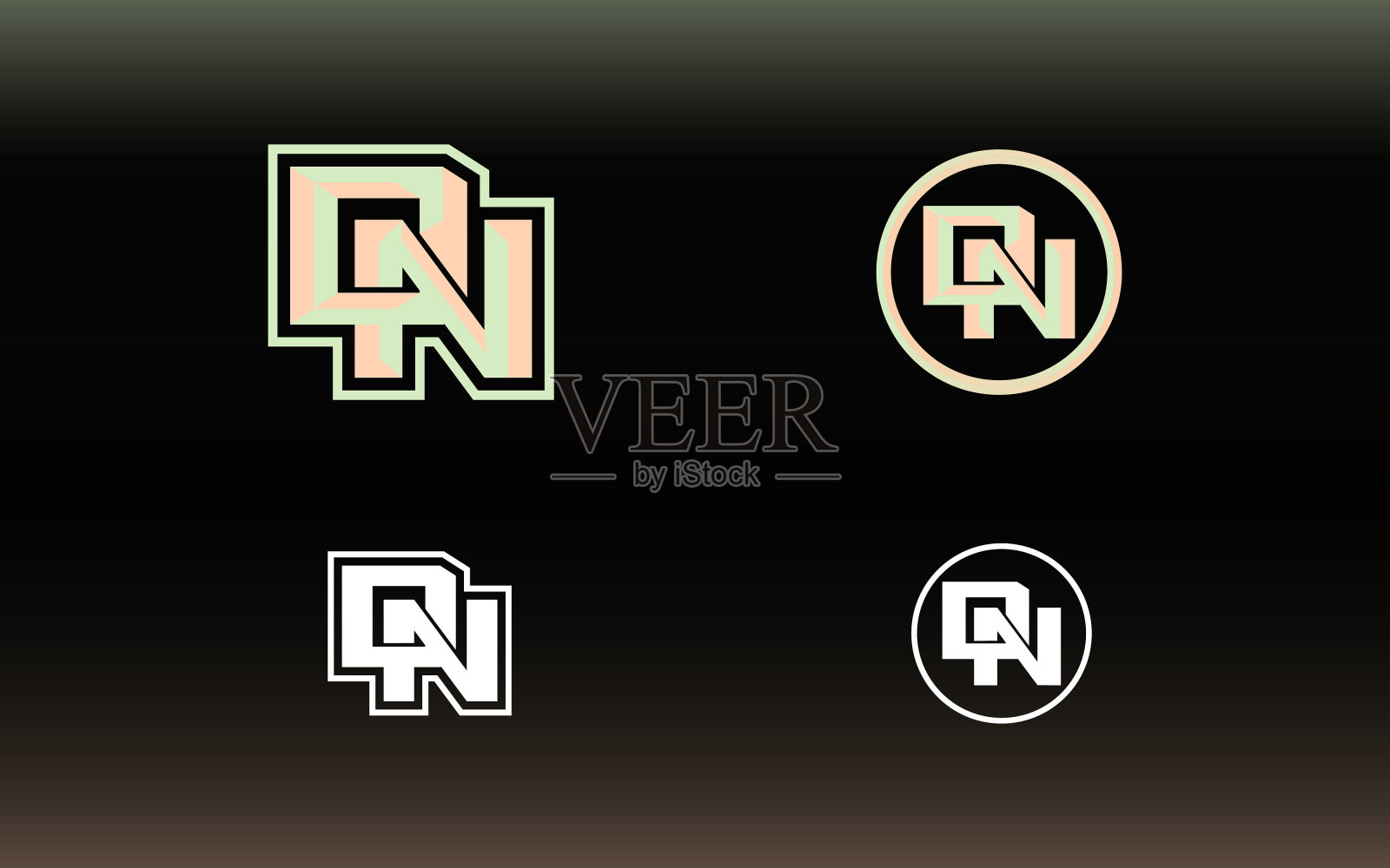 首字母DN标识，颜色鲜艳，适用于E类运动队等插画图片素材