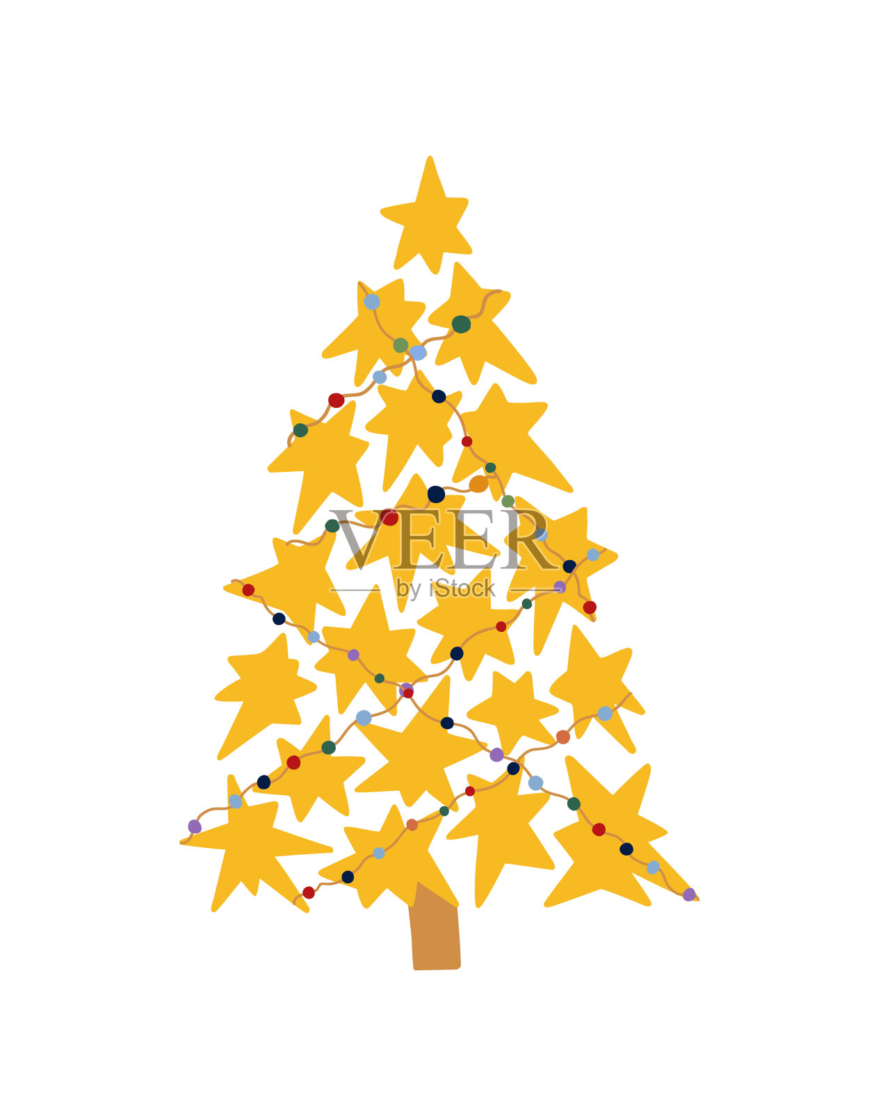 装饰圣诞树简单的手绘涂鸦矢量卡通插图为冬季快乐的节日庆祝装饰，贺卡，邀请，海报设计元素图片