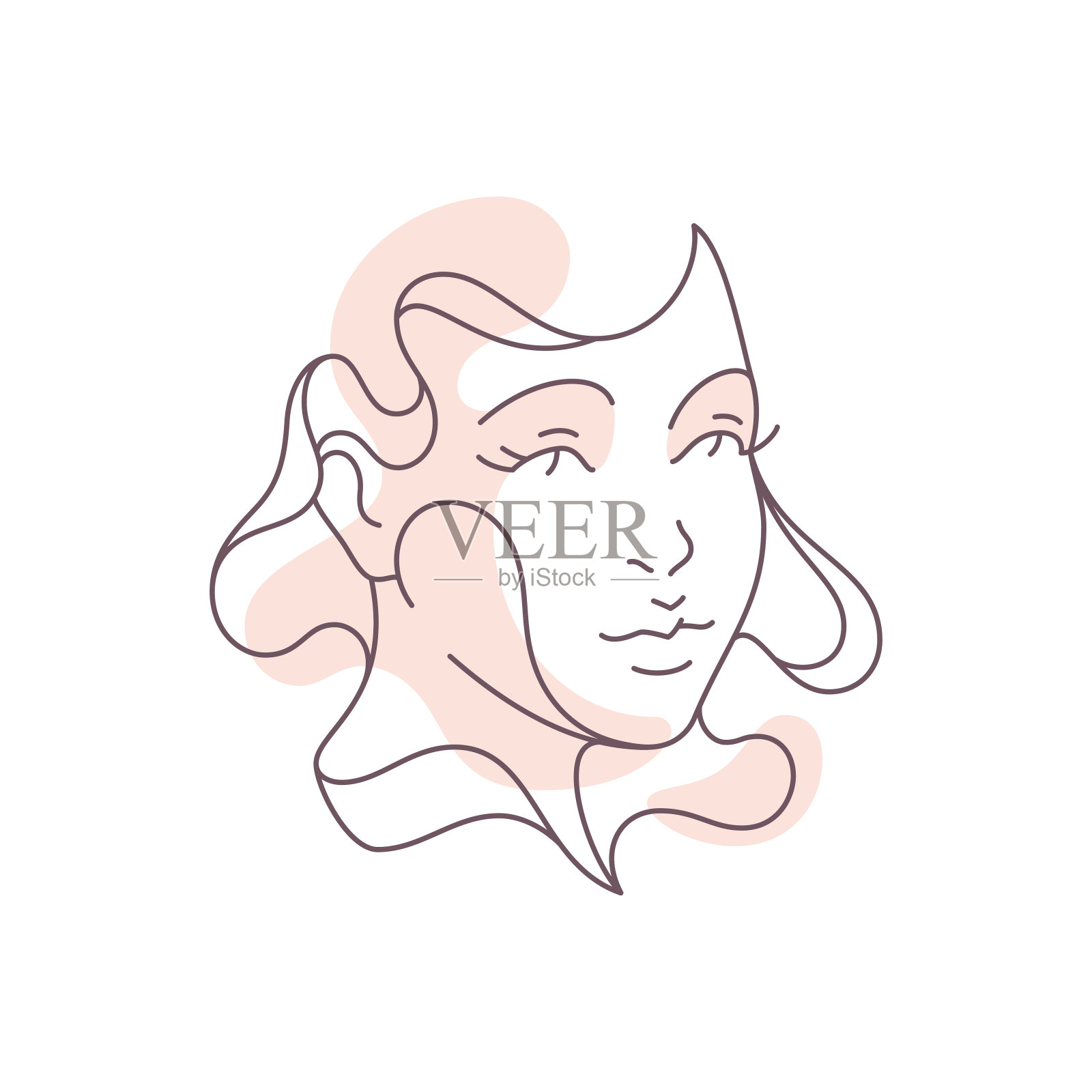 极简主义手绘女人剪影肖像装饰设计元素点蜡笔色标志插画图片素材